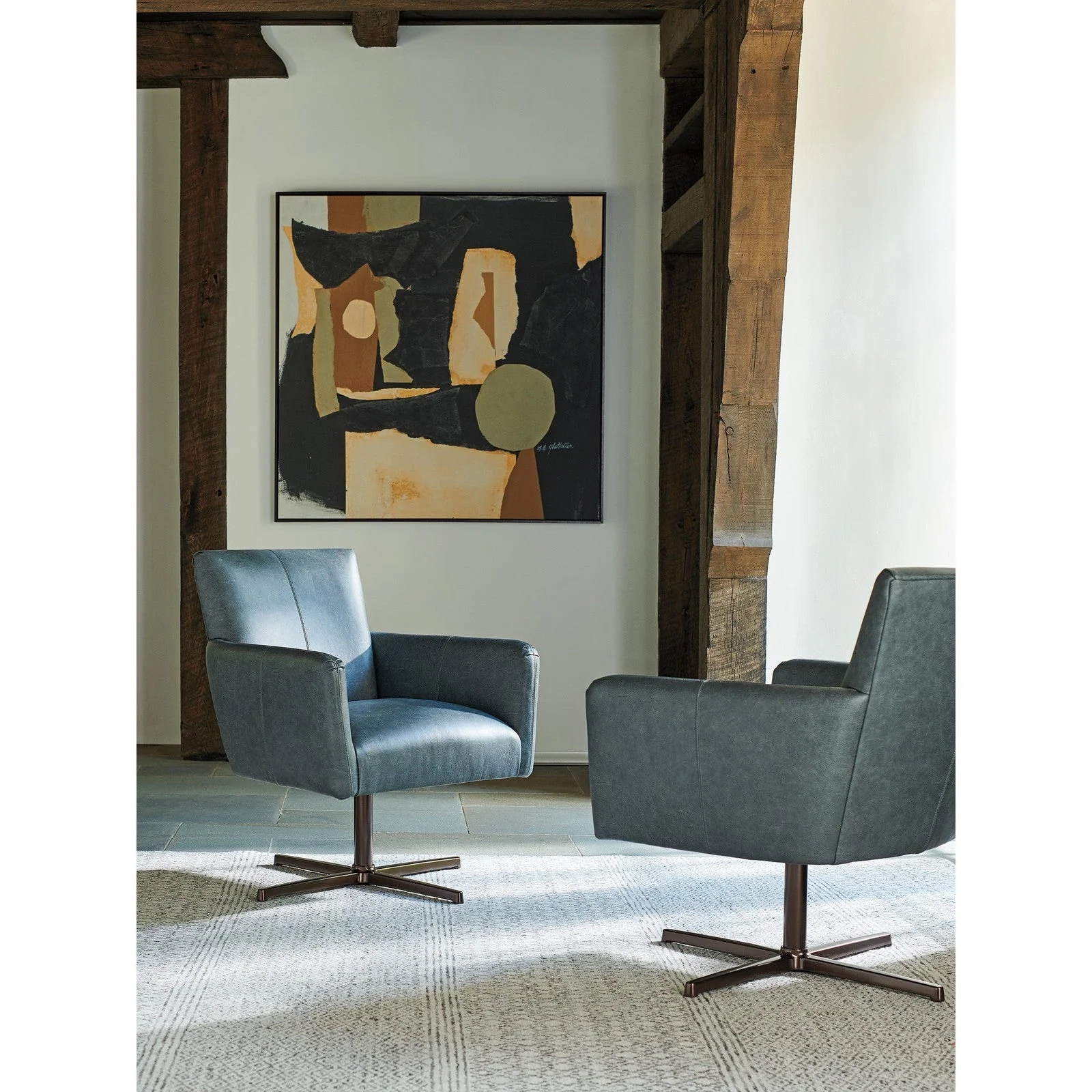 Barclay Butera Upholstery Brooks Leather Swivel Chair - Image 2