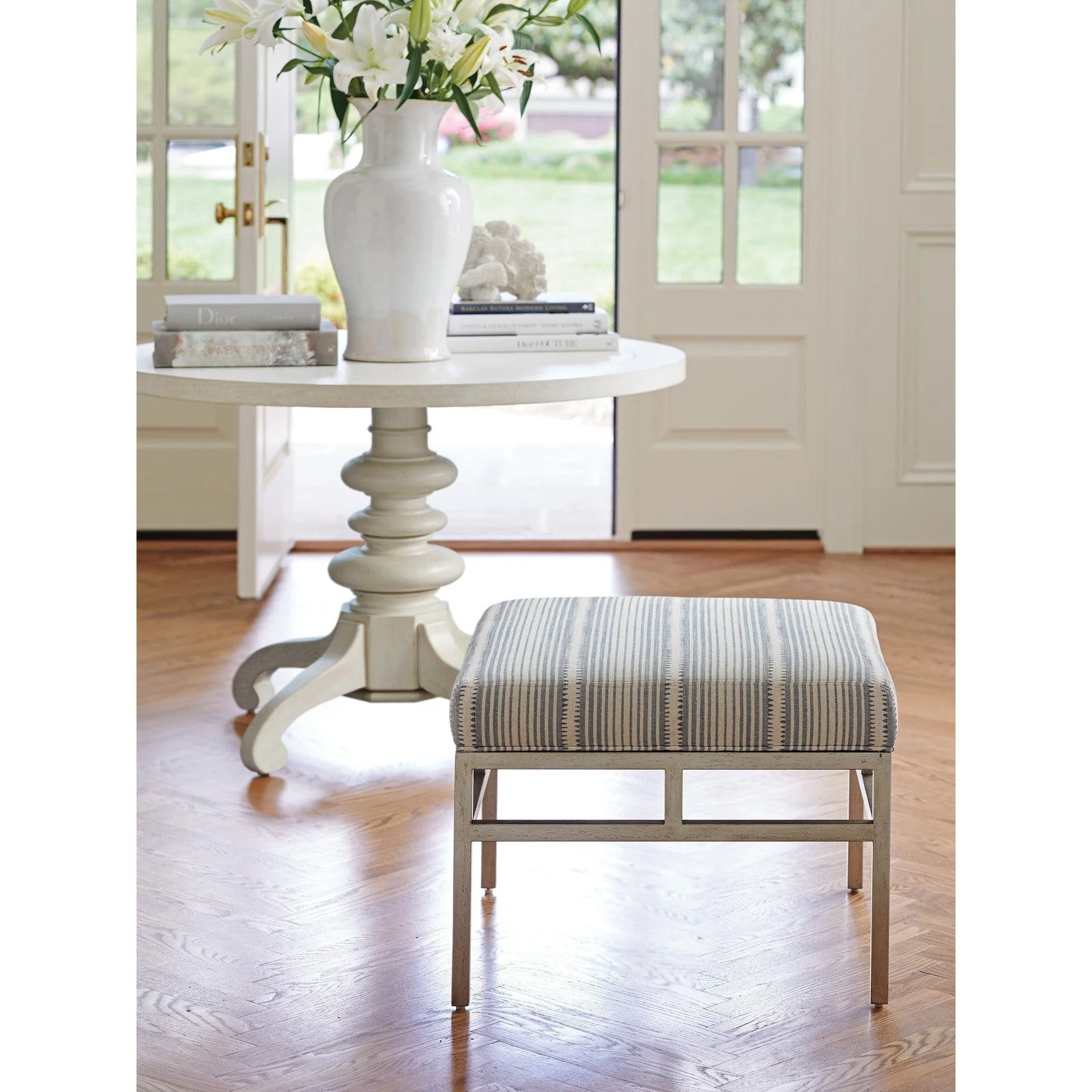 Barclay Butera Upholstery Lucca Metal Ottoman - 24.5 Inch - Image 2