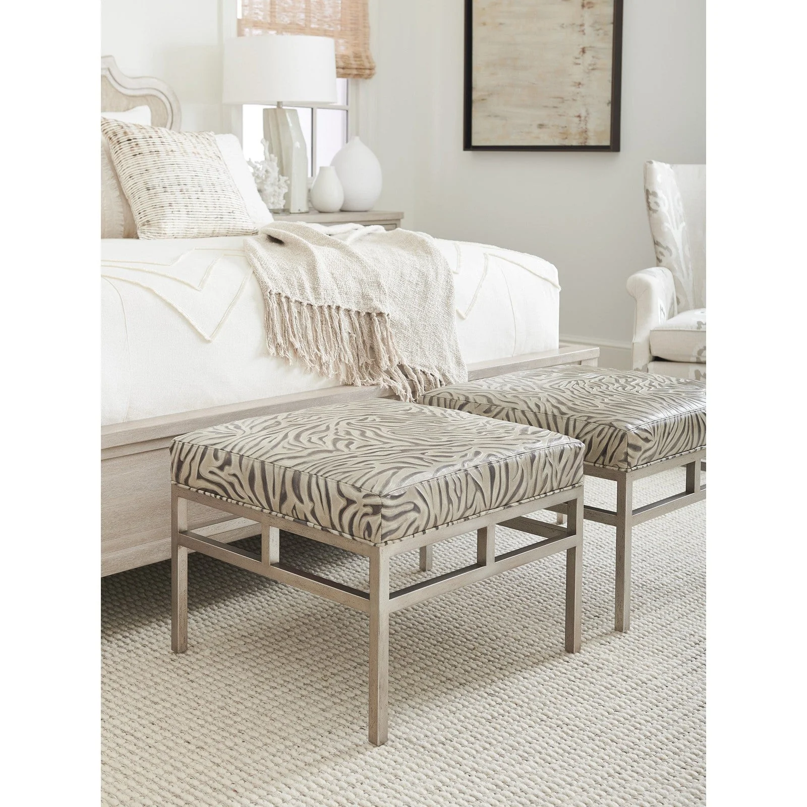 Barclay Butera Upholstery Lucca Metal Ottoman - 24.5 Inch - Image 4