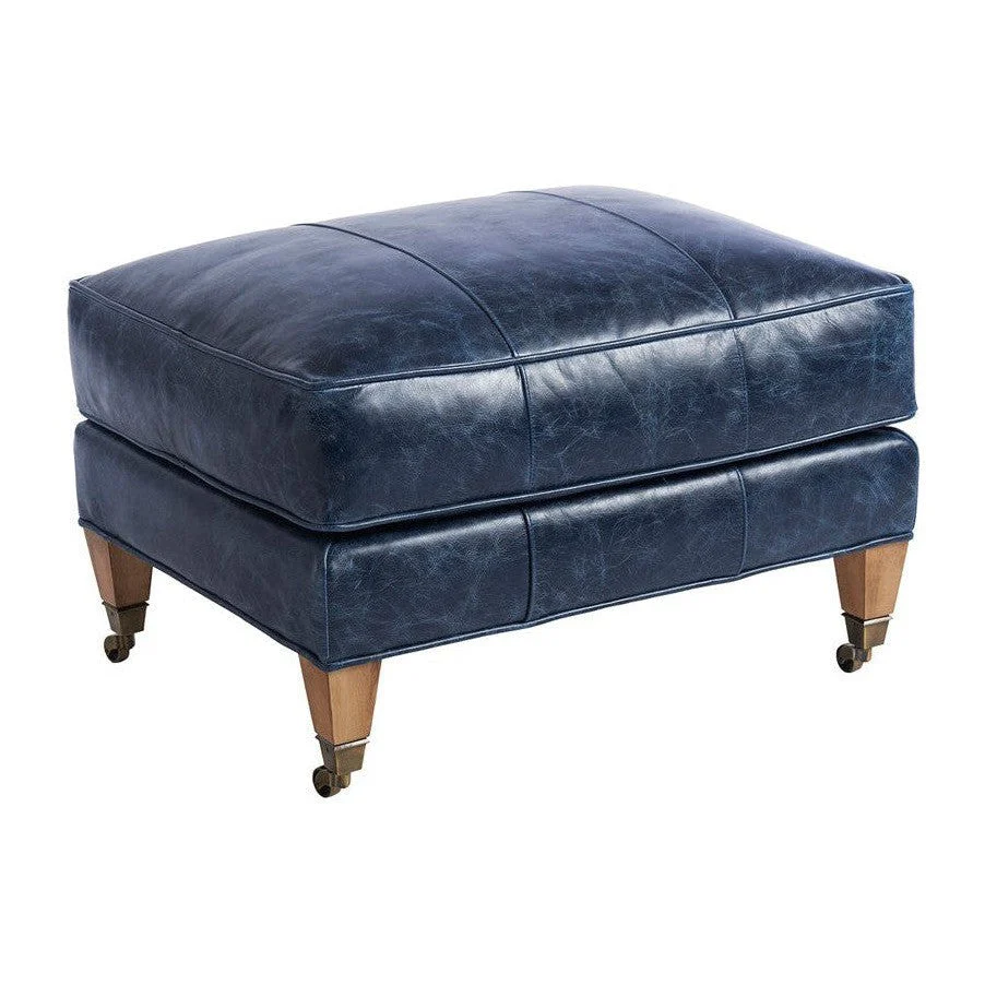 Barclay Butera Upholstery Sydney Ottoman With Brass Casters - Image 2
