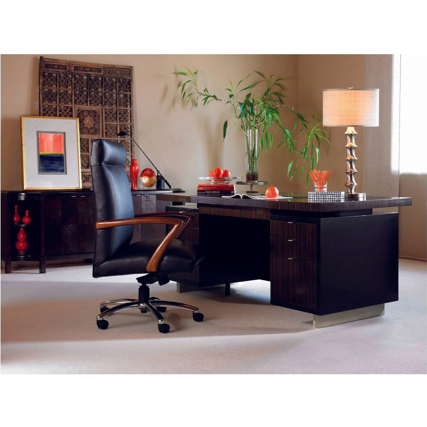 Century Furniture Ebony Desk - Black Leather Top - Image 2