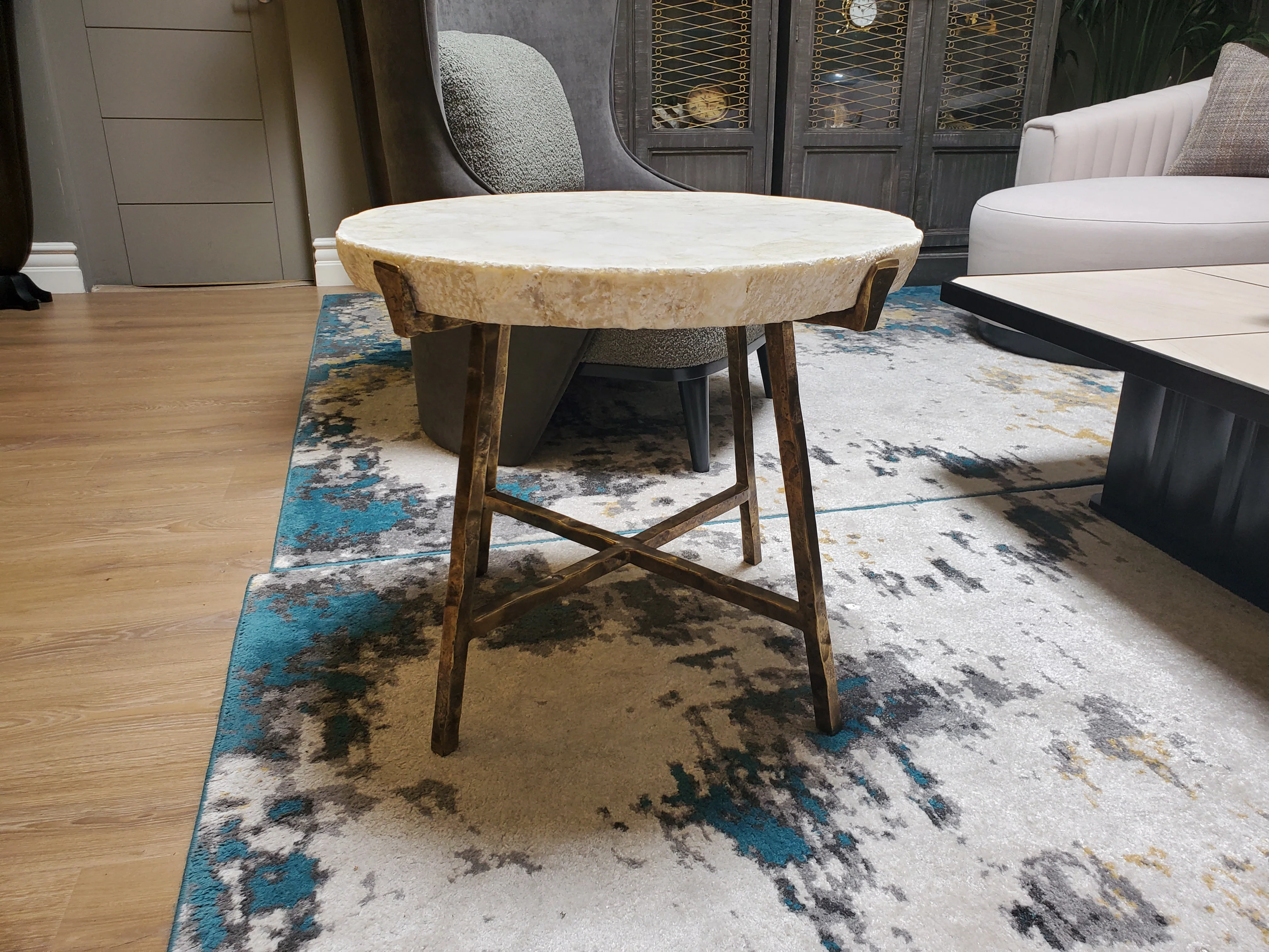 Century Furniture Grand Tour Inlay Crystal Stone Top Side Table Floor Sample - Image 2