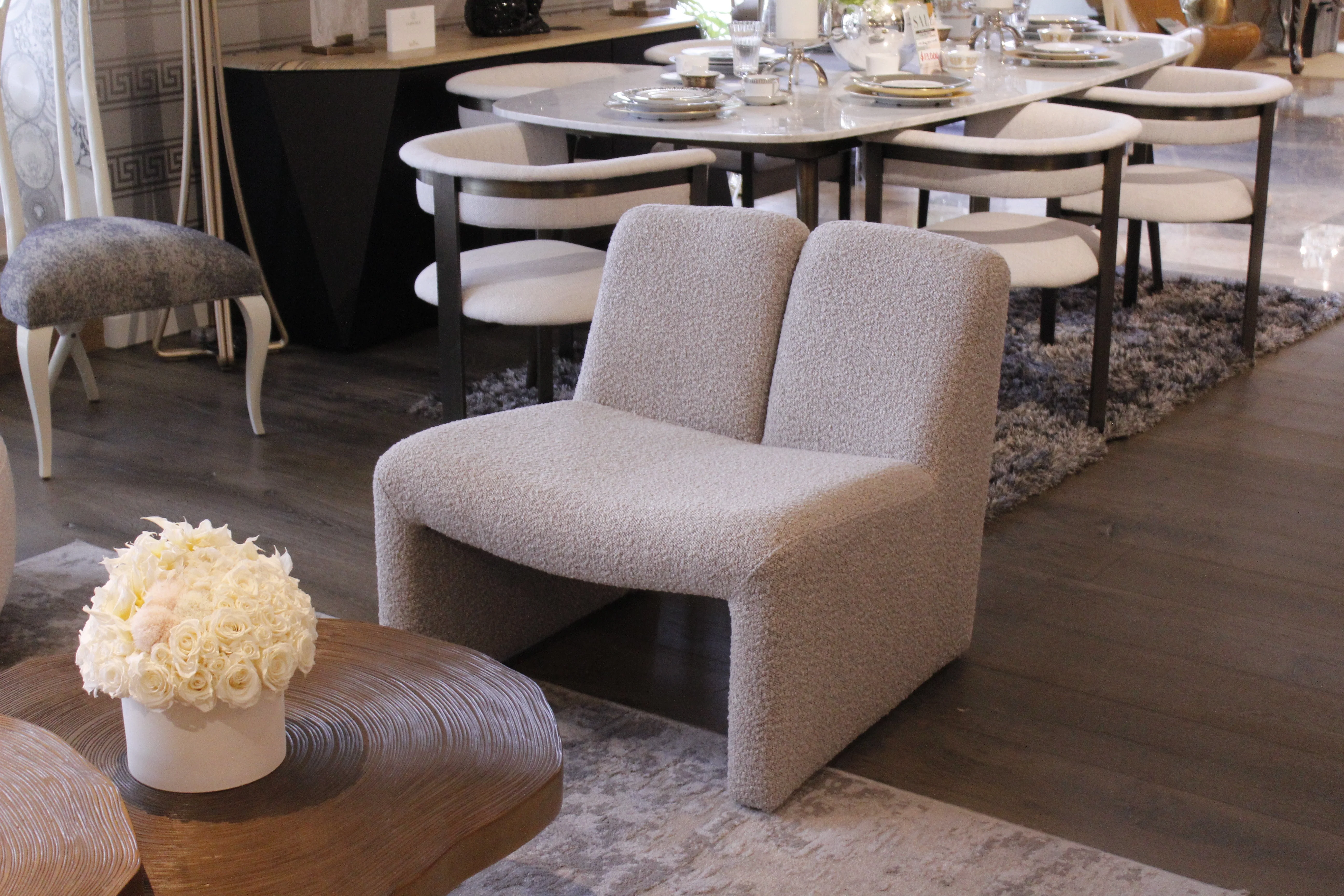Eichholtz Macintosh Arm Chair / Boucle Grey Floor Sample - Image 4