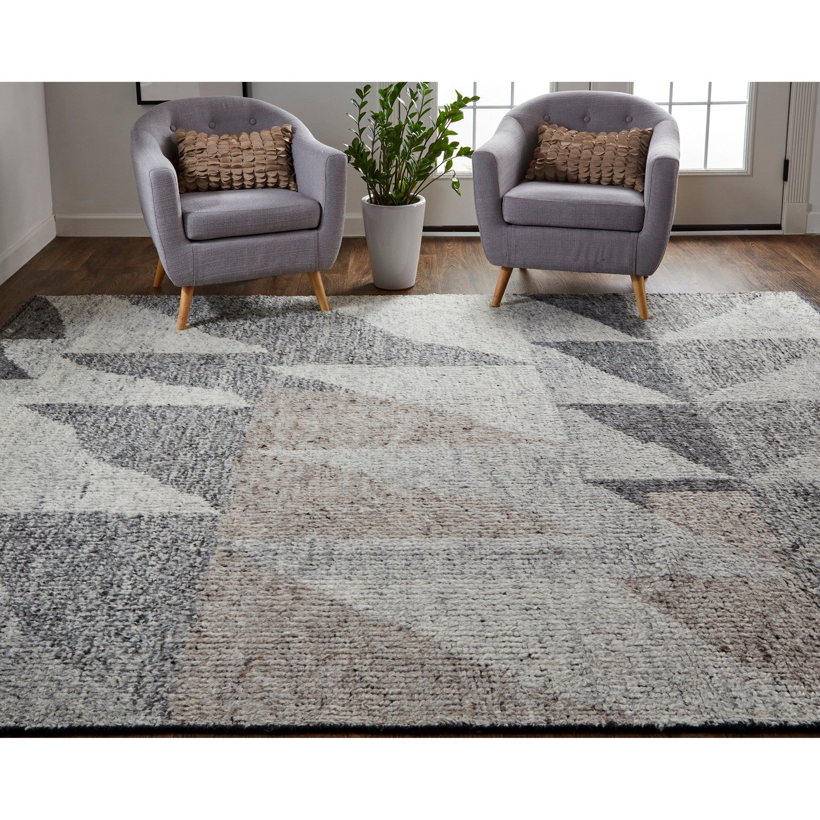 Feizy Alford 6910F Modern Geometric in Ivory/Gray/Taupe - Image 4