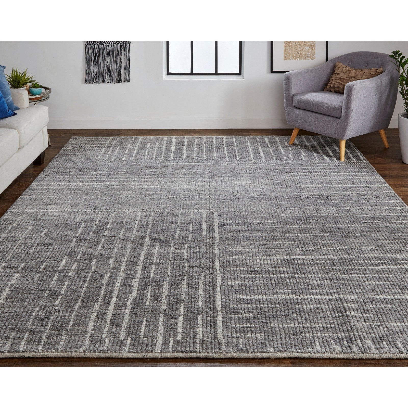 Feizy Alford 6913F Modern Checkered in Gray/Silver/Ivory - Image 2