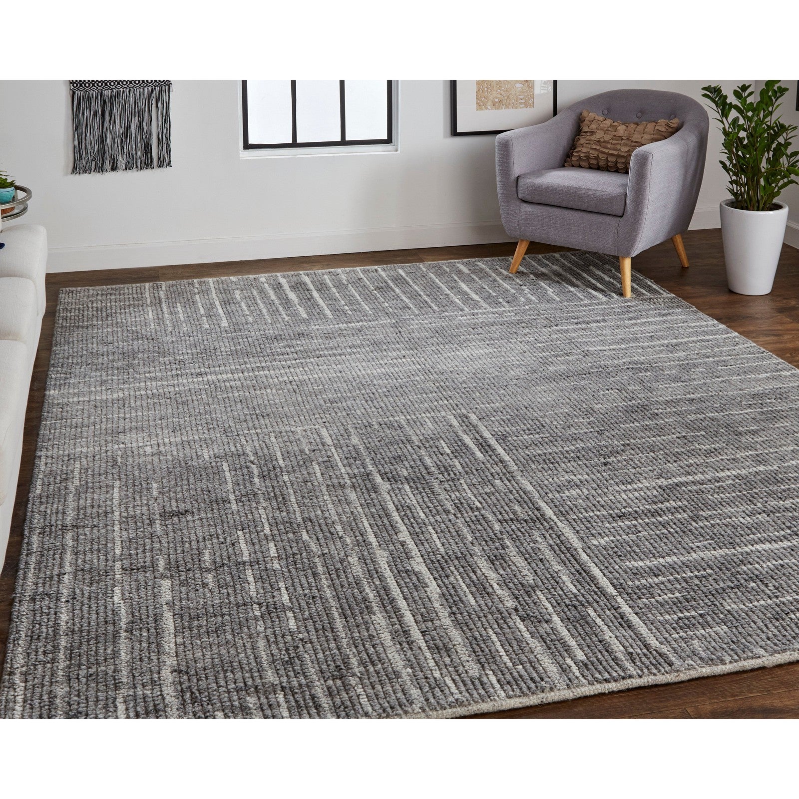 Feizy Alford 6913F Modern Checkered in Gray/Silver/Ivory - Image 3