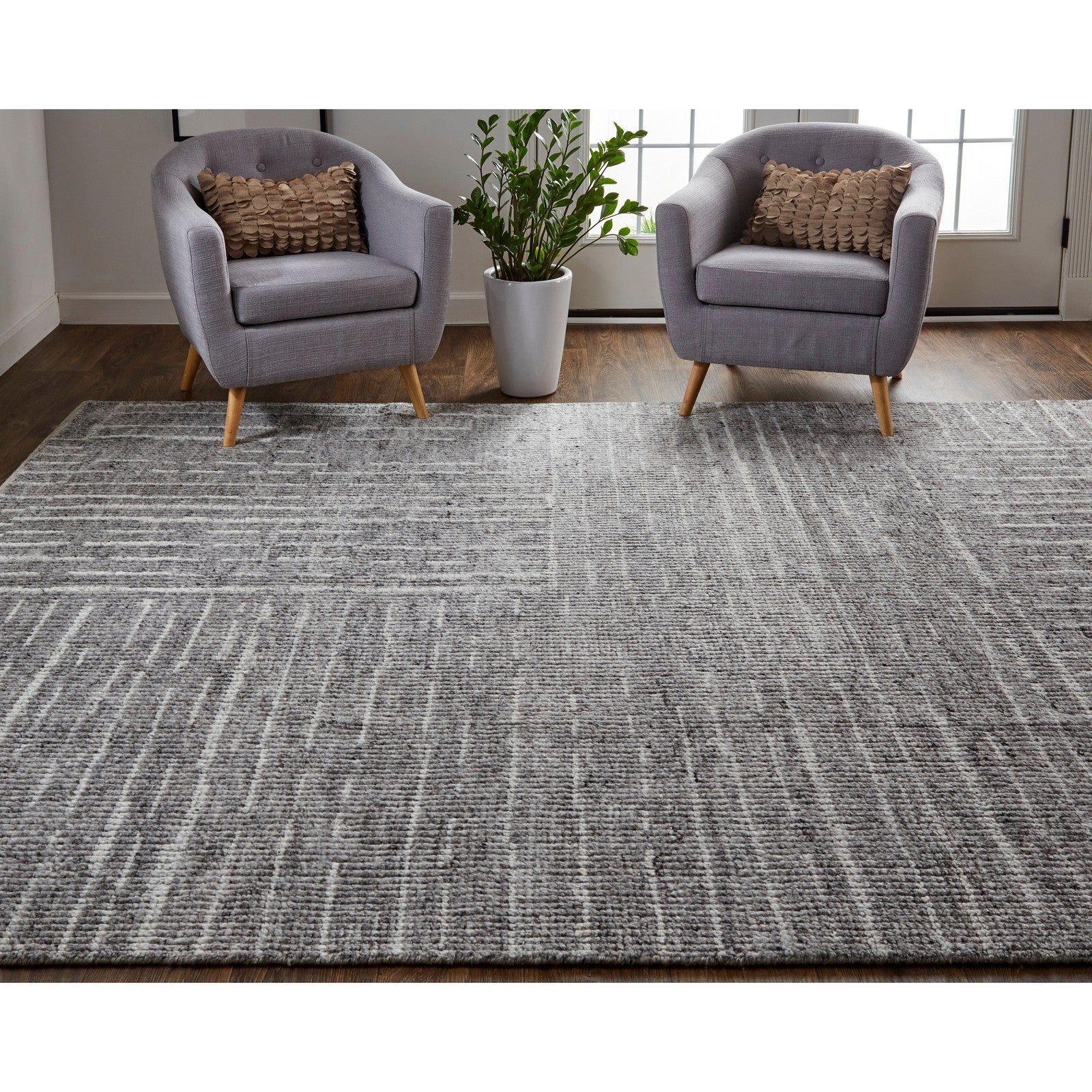 Feizy Alford 6913F Modern Checkered in Gray/Silver/Ivory - Image 4