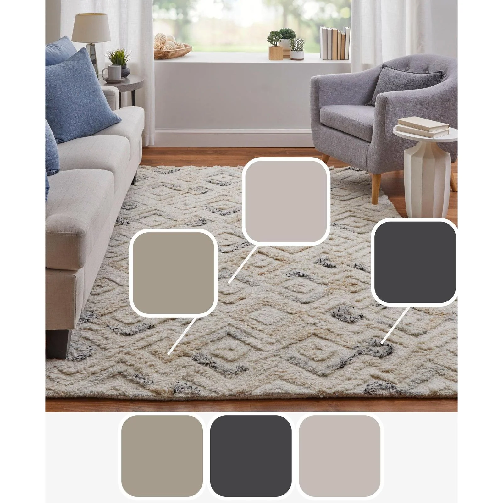 Feizy Anica 8004F Transitional Moroccan Rug in Ivory/Gray/Black - Image 12