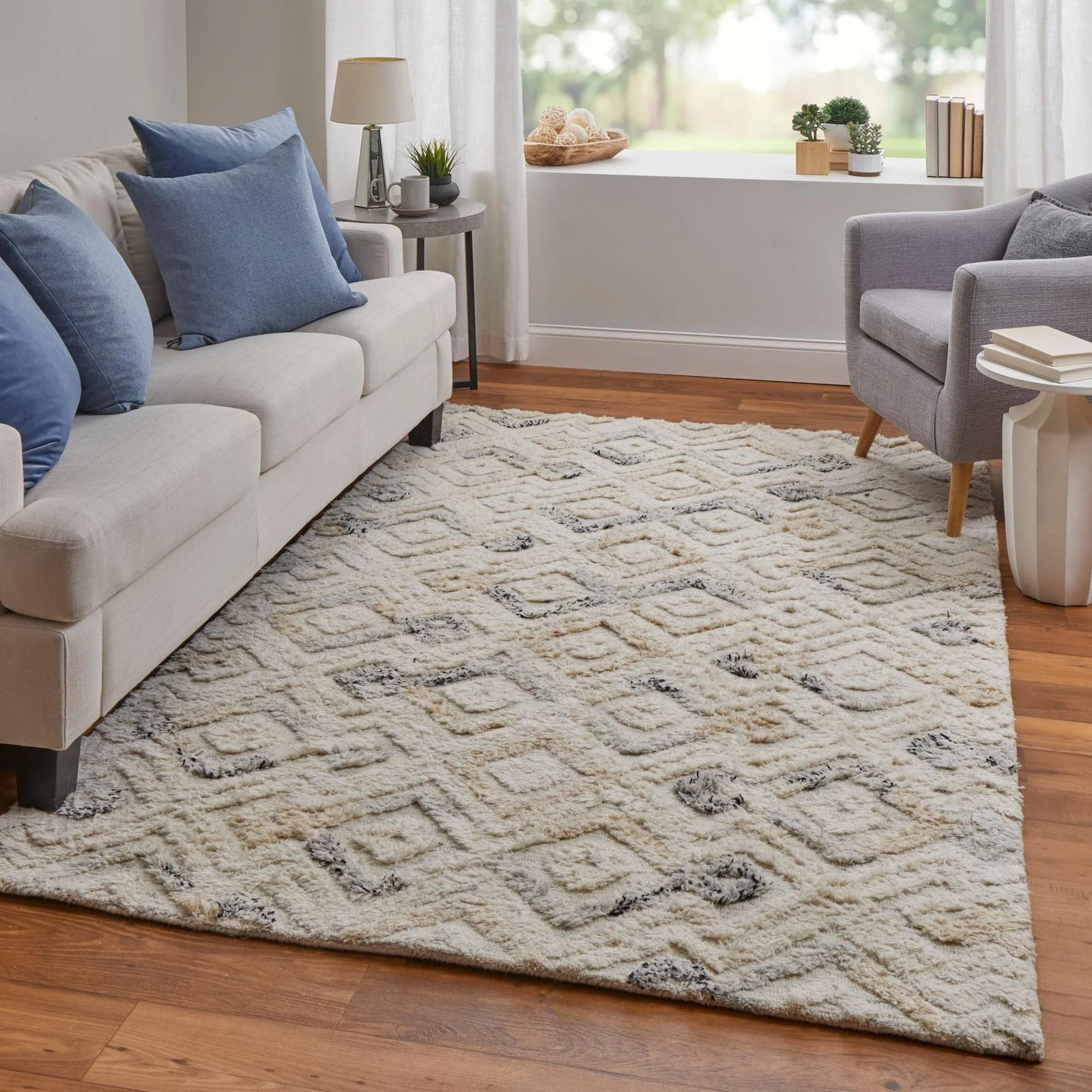 Feizy Anica 8004F Transitional Moroccan Rug in Ivory/Gray/Black - Image 3