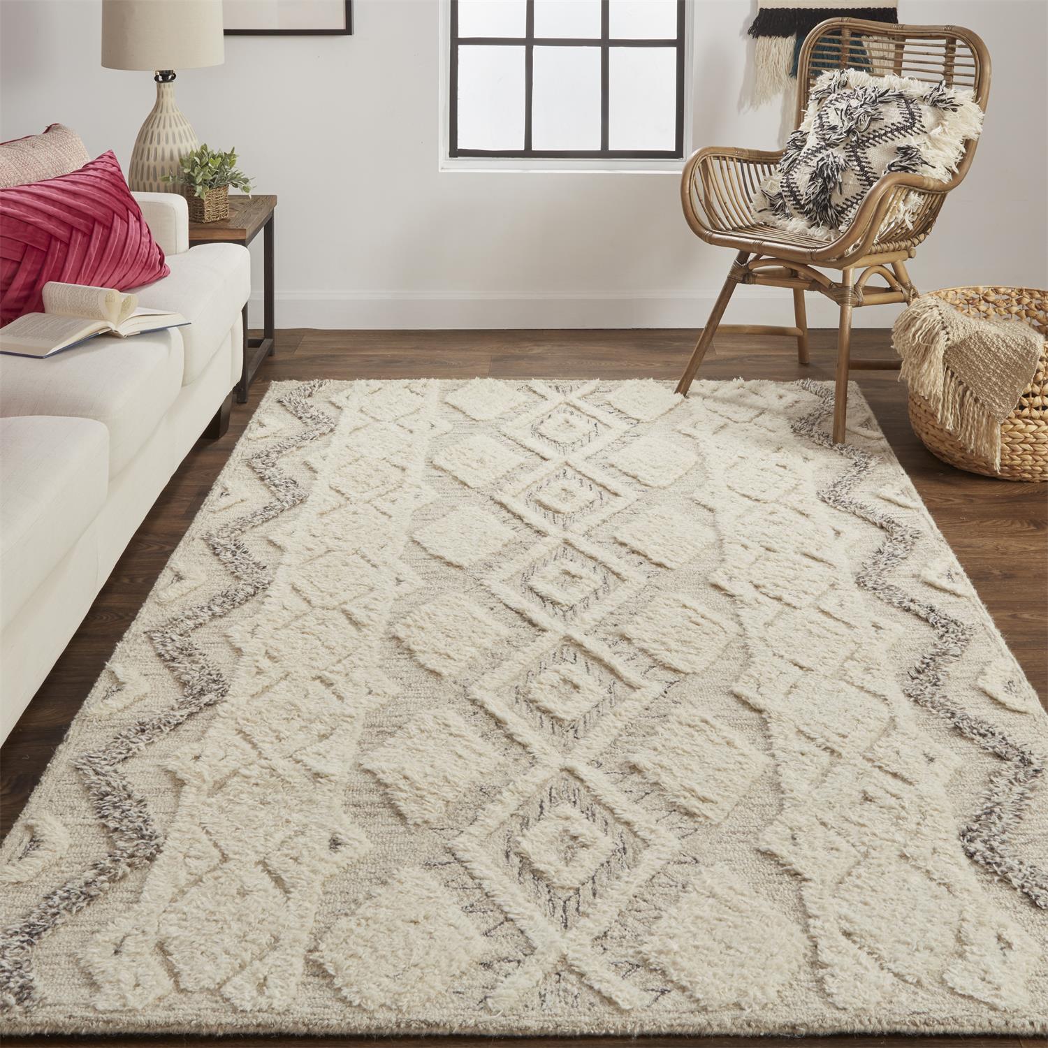 Feizy Anica 8006F Transitional Geometric Rug in Ivory/Taupe/Gray - Image 2