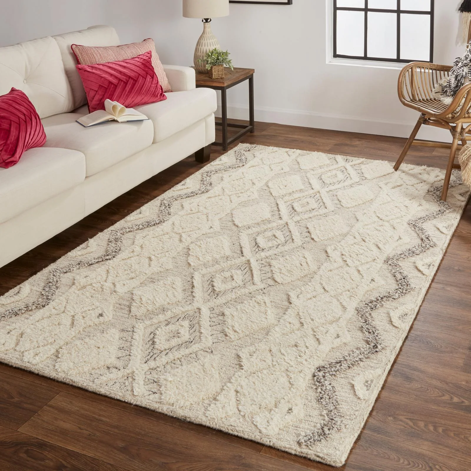 Feizy Anica 8006F Transitional Geometric Rug in Ivory/Taupe/Gray - Image 3