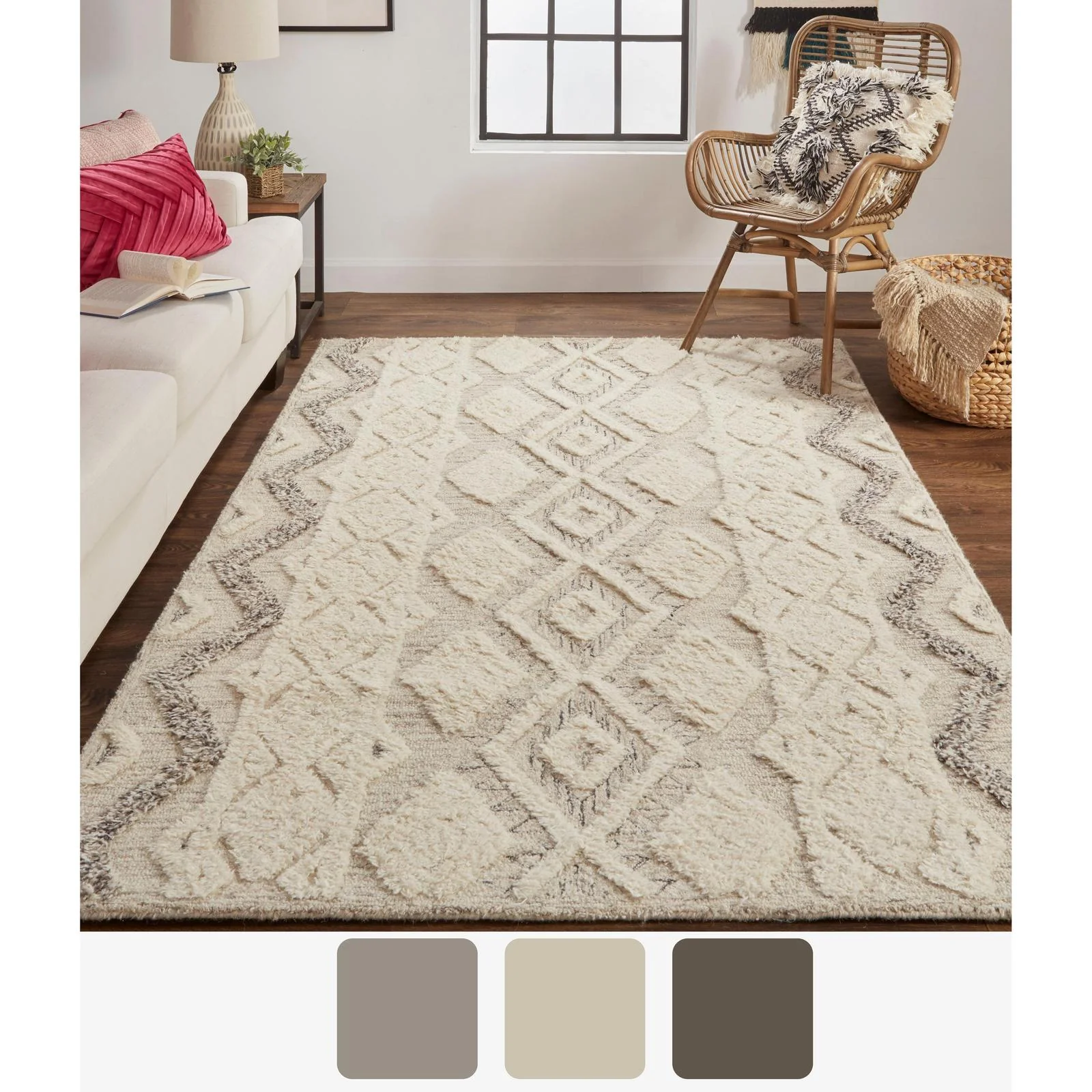 Feizy Anica 8006F Transitional Geometric Rug in Ivory/Taupe/Gray - Image 9
