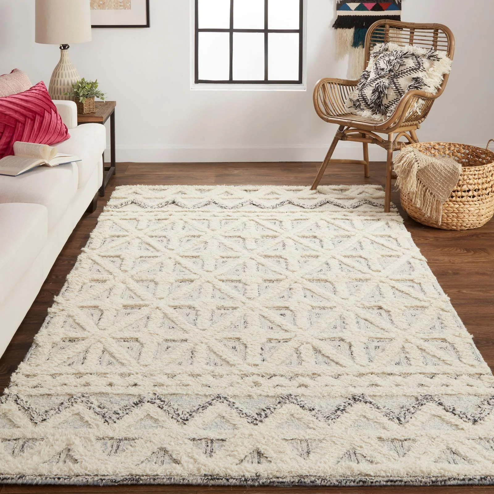 Feizy Anica 8007F Transitional Geometric Rug in Ivory/Black - Image 2