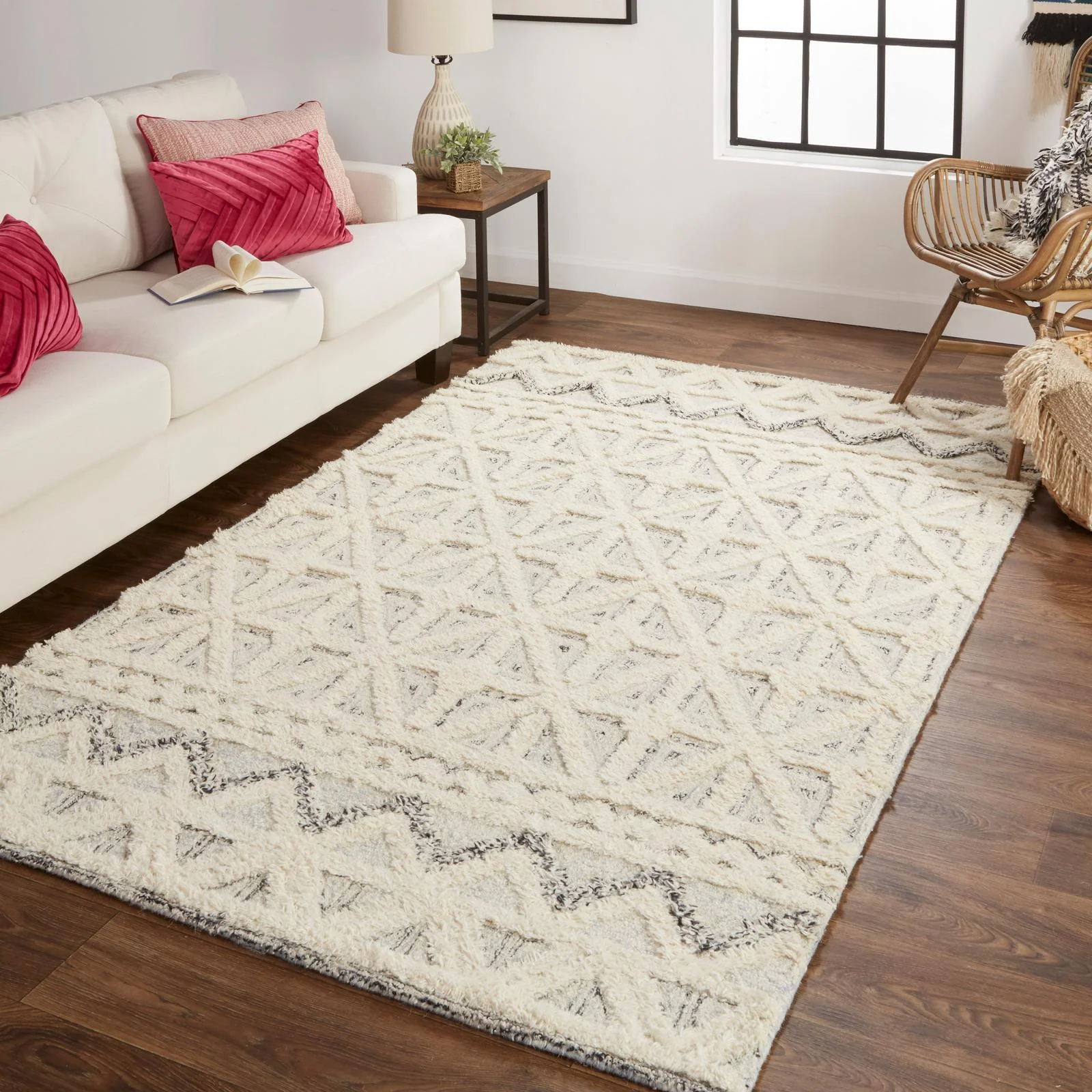 Feizy Anica 8007F Transitional Geometric Rug in Ivory/Black - Image 3