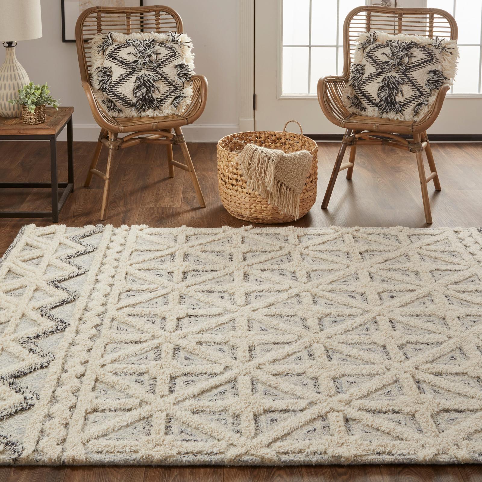 Feizy Anica 8007F Transitional Geometric Rug in Ivory/Black - Image 4