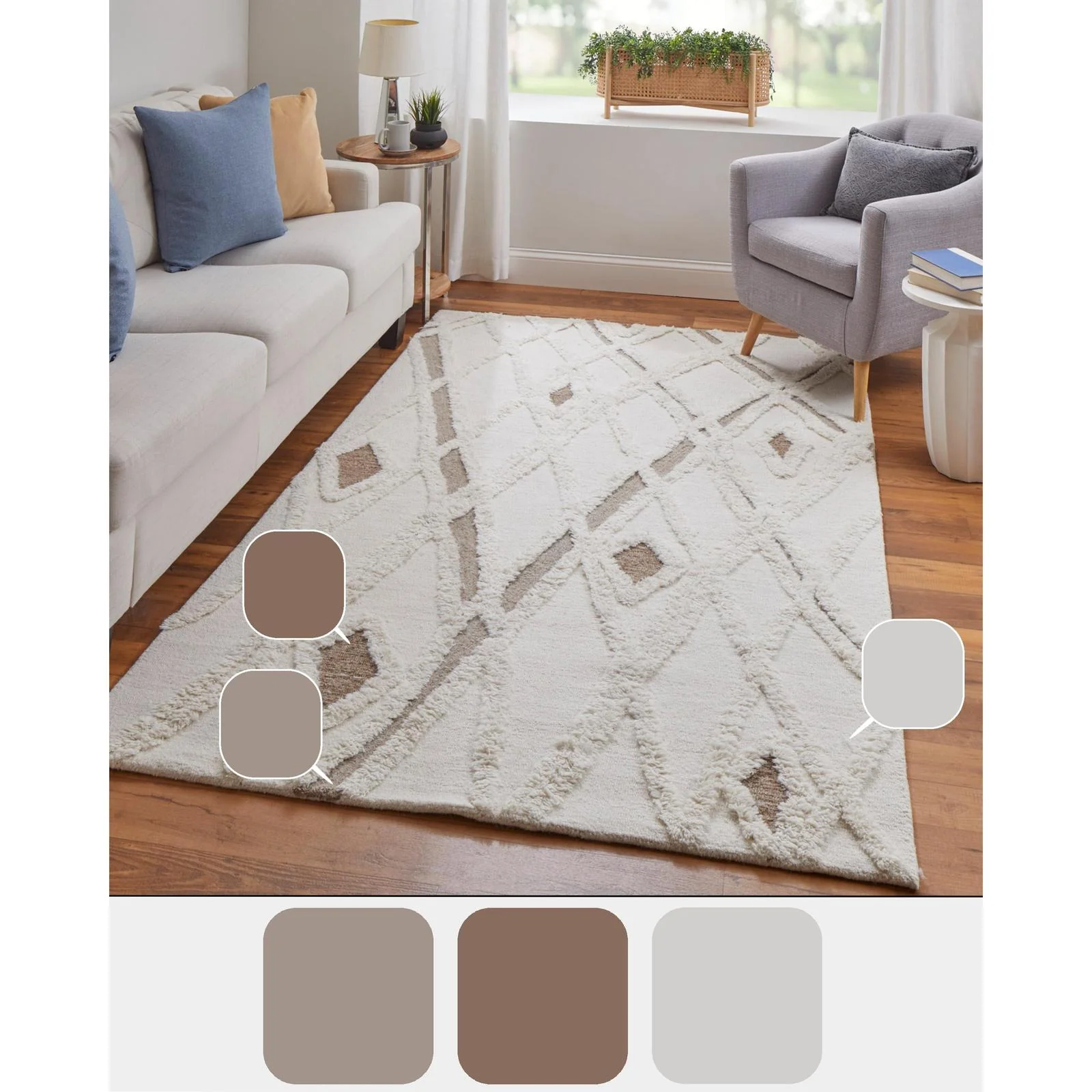 Feizy Anica 8008F Transitional Geometric Rug in Ivory/Taupe/Brown - Image 11
