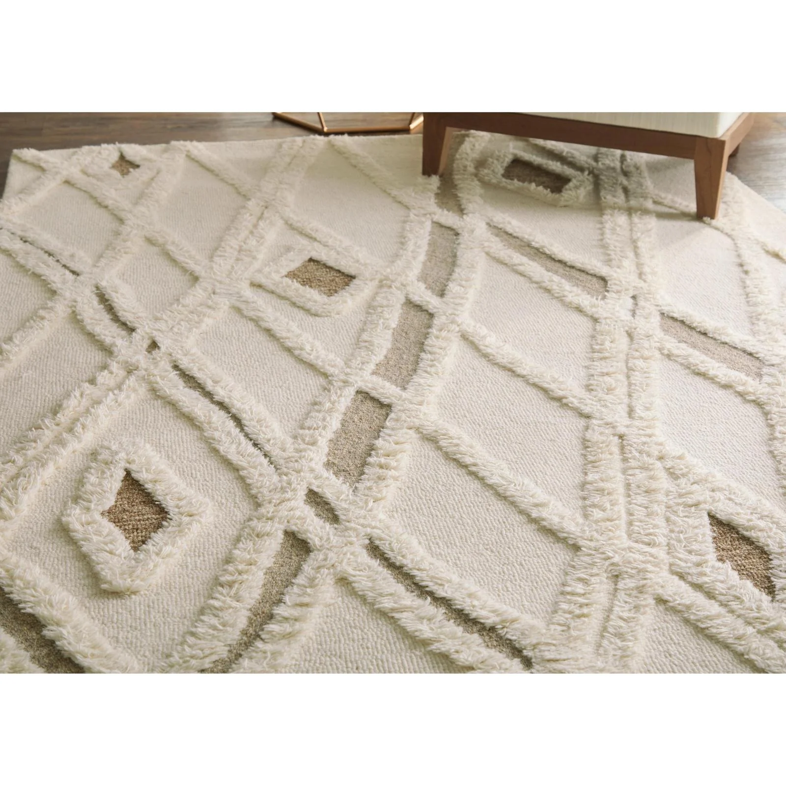 Feizy Anica 8008F Transitional Geometric Rug in Ivory/Taupe/Brown - Image 2