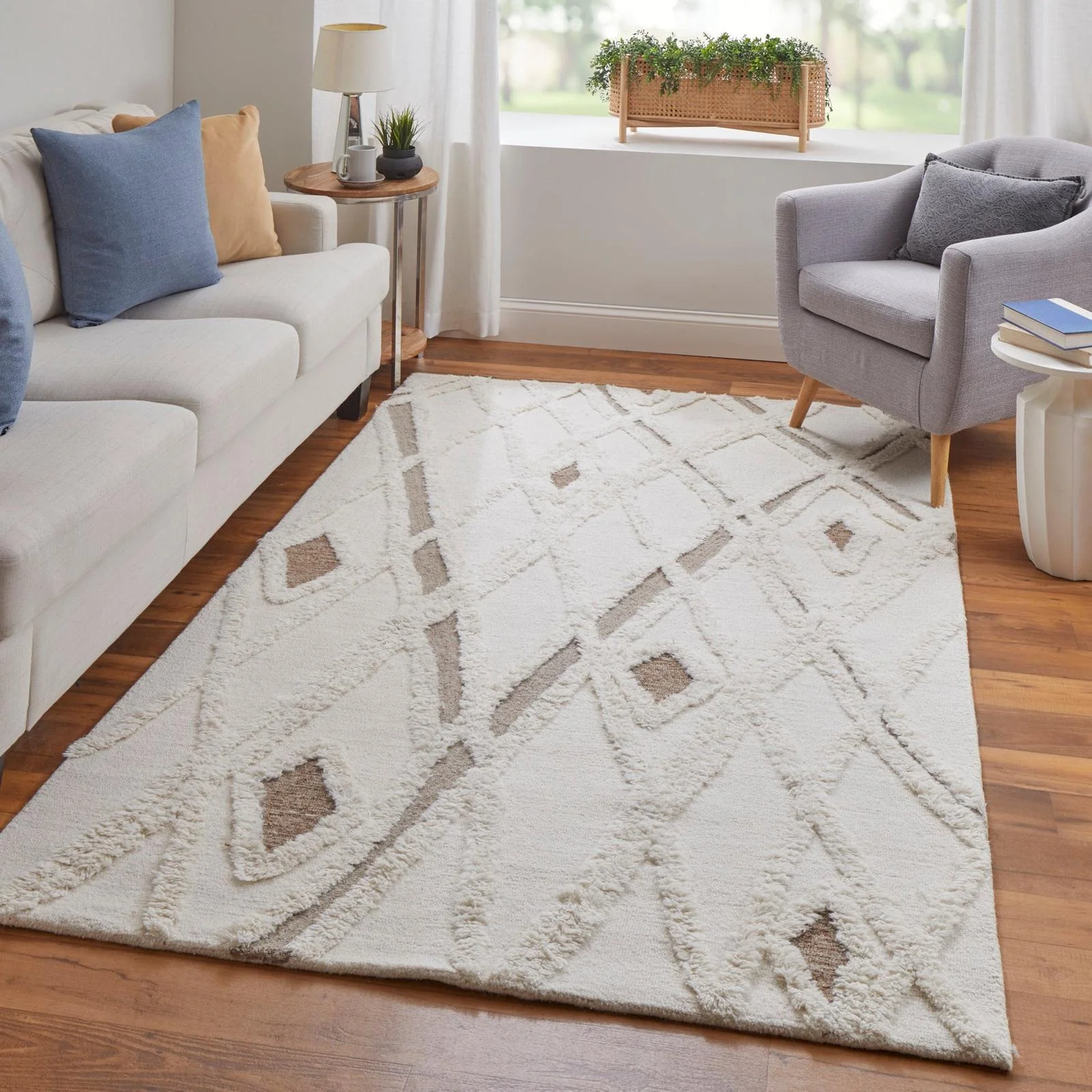 Feizy Anica 8008F Transitional Geometric Rug in Ivory/Taupe/Brown - Image 3