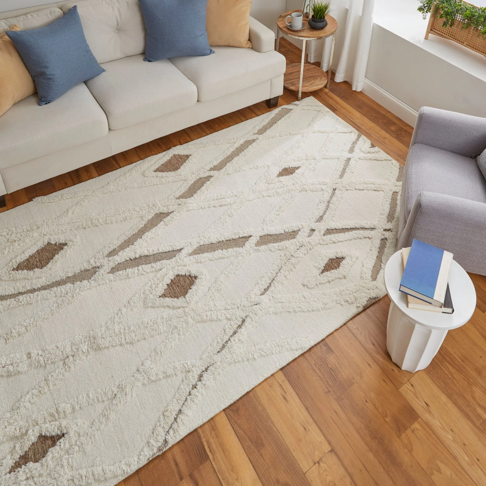 Feizy Anica 8008F Transitional Geometric Rug in Ivory/Taupe/Brown - Image 4