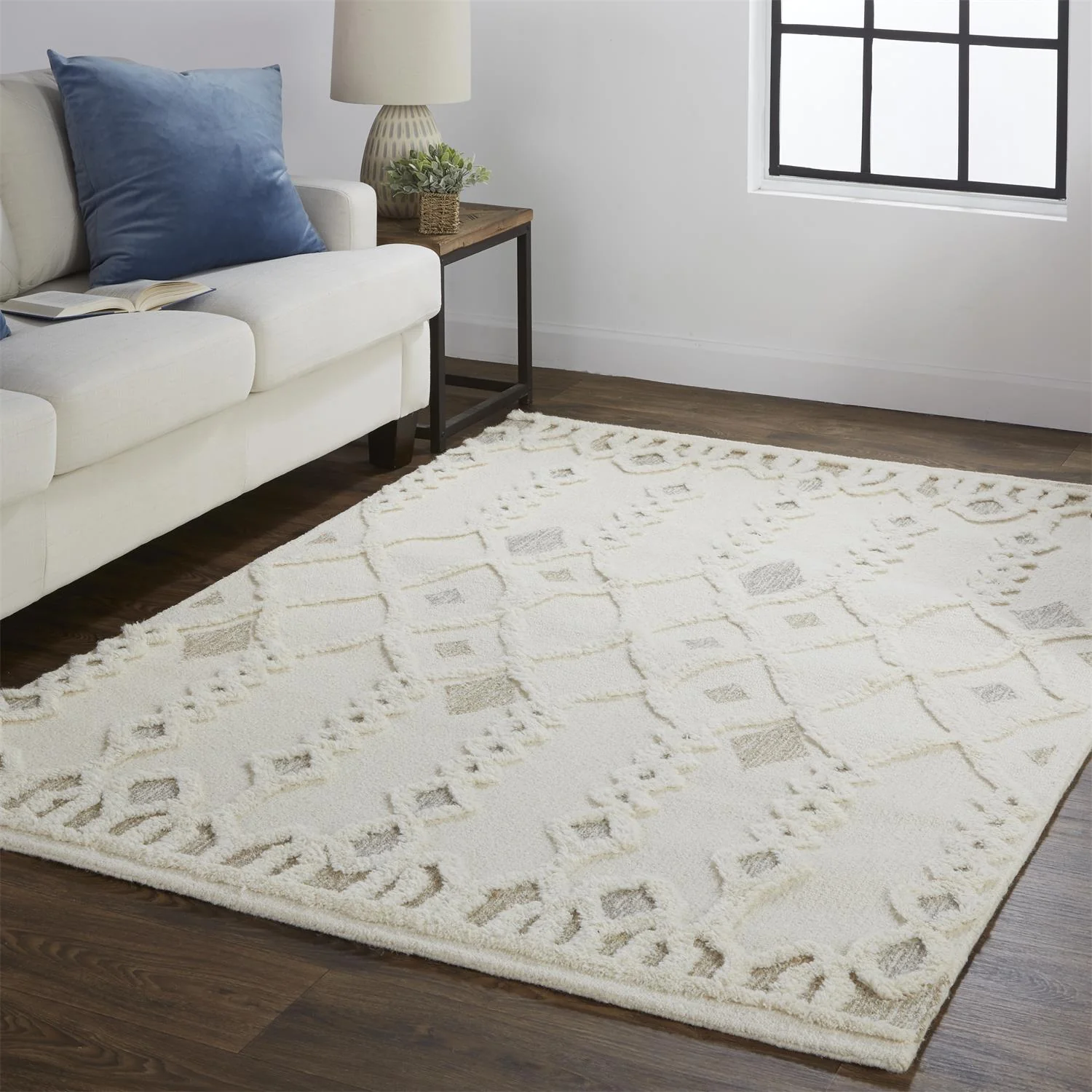 Feizy Anica 8011F Transitional Trellis & Lattice Rug in Ivory/Tan/Silver - Image 3