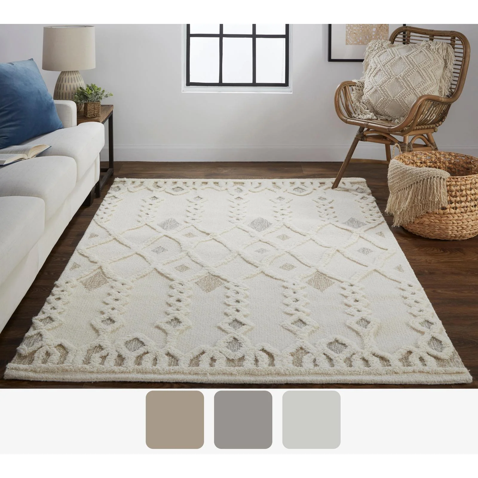 Feizy Anica 8011F Transitional Trellis & Lattice Rug in Ivory/Tan/Silver - Image 9