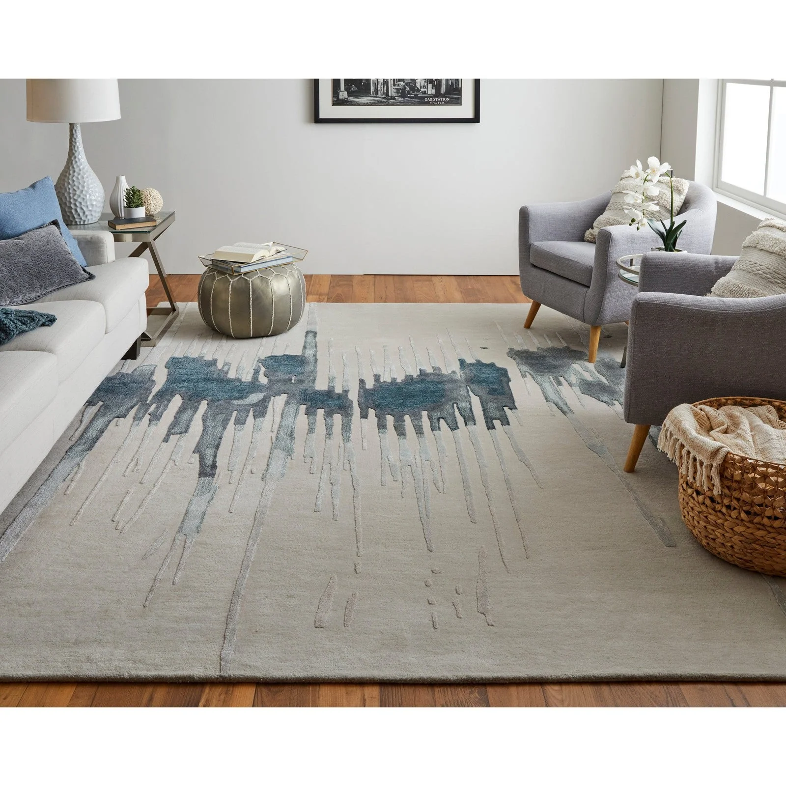 Feizy Anya 8882F Transitional Abstract Rug in Ivory/Blue/Gray - Image 2