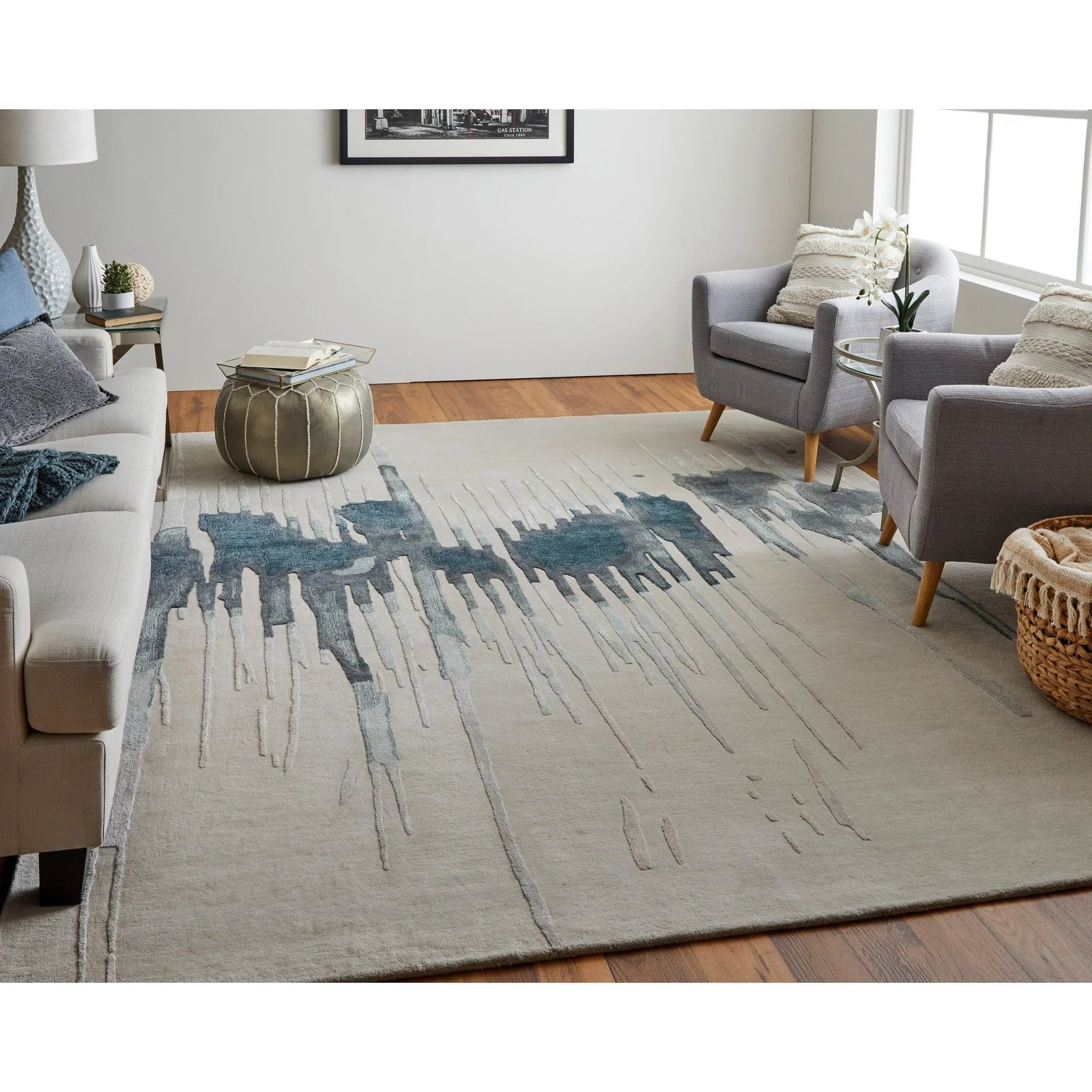 Feizy Anya 8882F Transitional Abstract Rug in Ivory/Blue/Gray - Image 3