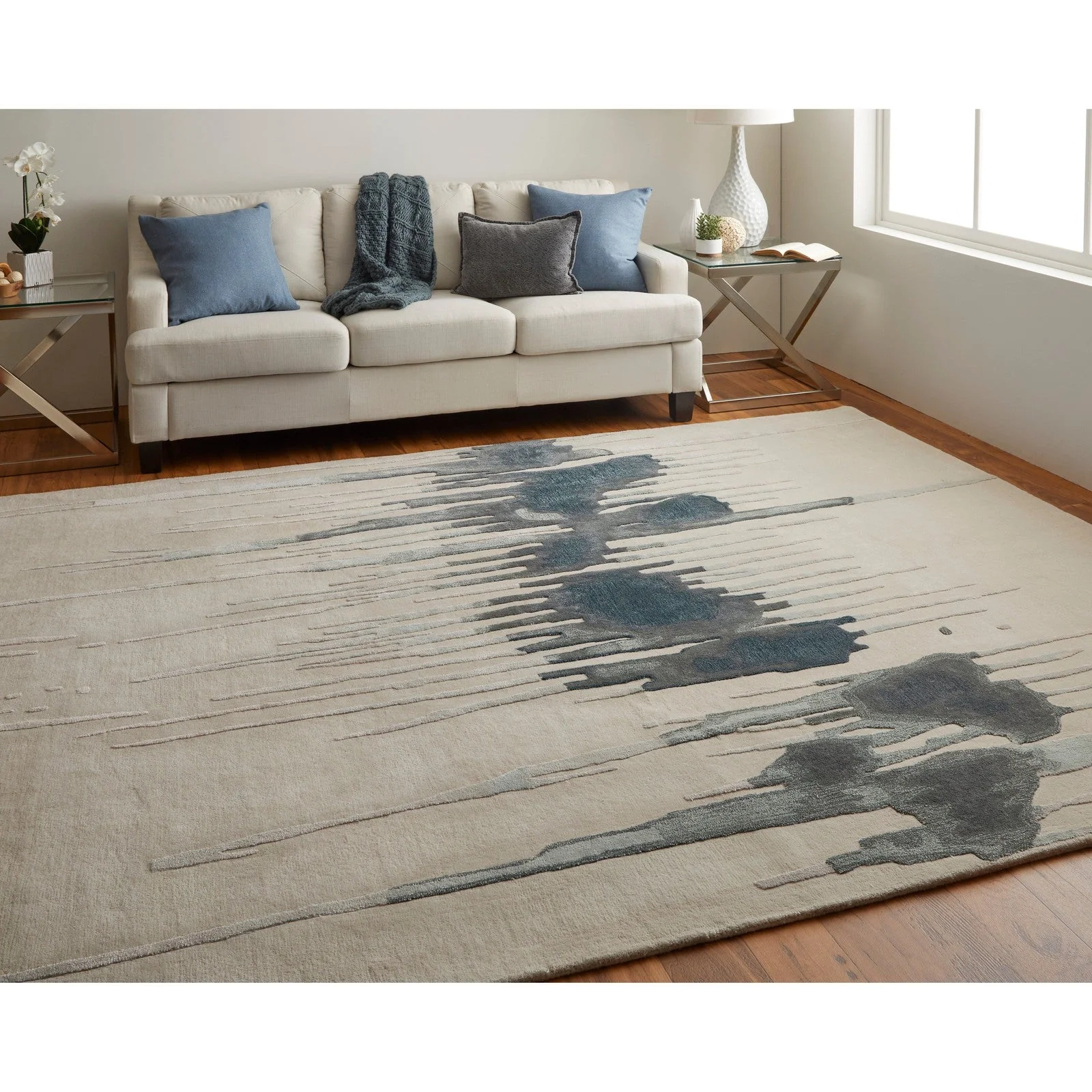 Feizy Anya 8882F Transitional Abstract Rug in Ivory/Blue/Gray - Image 4