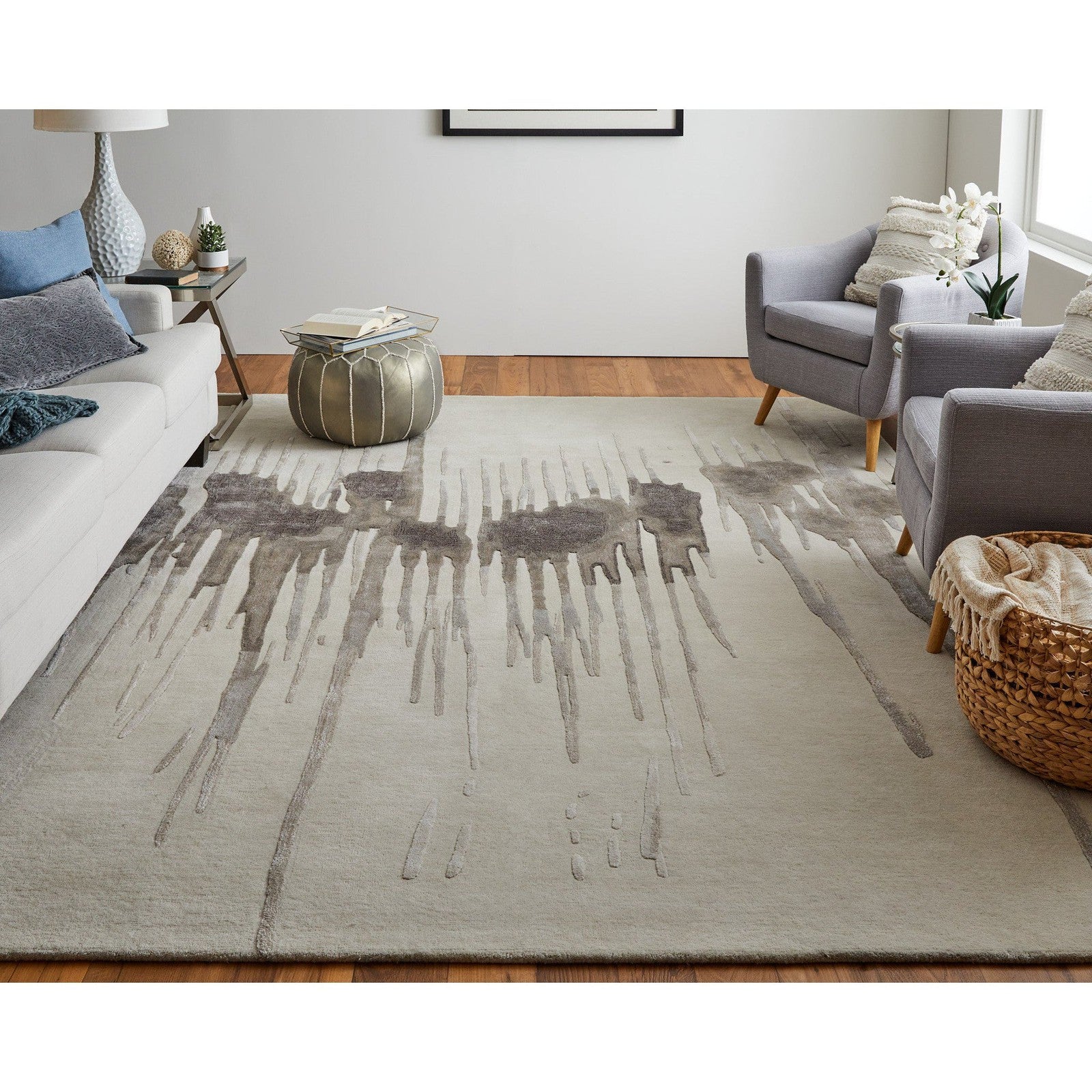 Feizy Anya 8882F Transitional Abstract Rug in Ivory/Brown/Taupe - Image 2