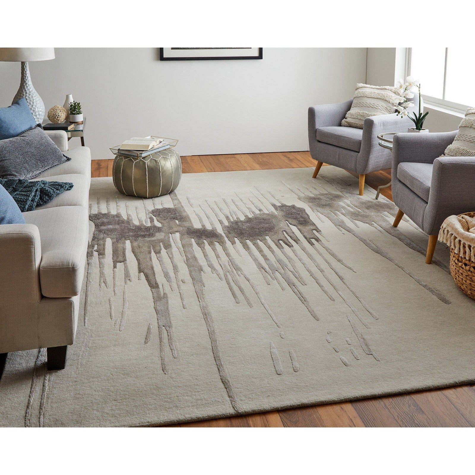 Feizy Anya 8882F Transitional Abstract Rug in Ivory/Brown/Taupe - Image 3