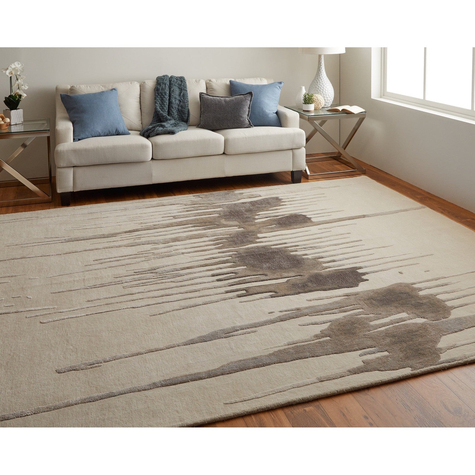 Feizy Anya 8882F Transitional Abstract Rug in Ivory/Brown/Taupe - Image 4