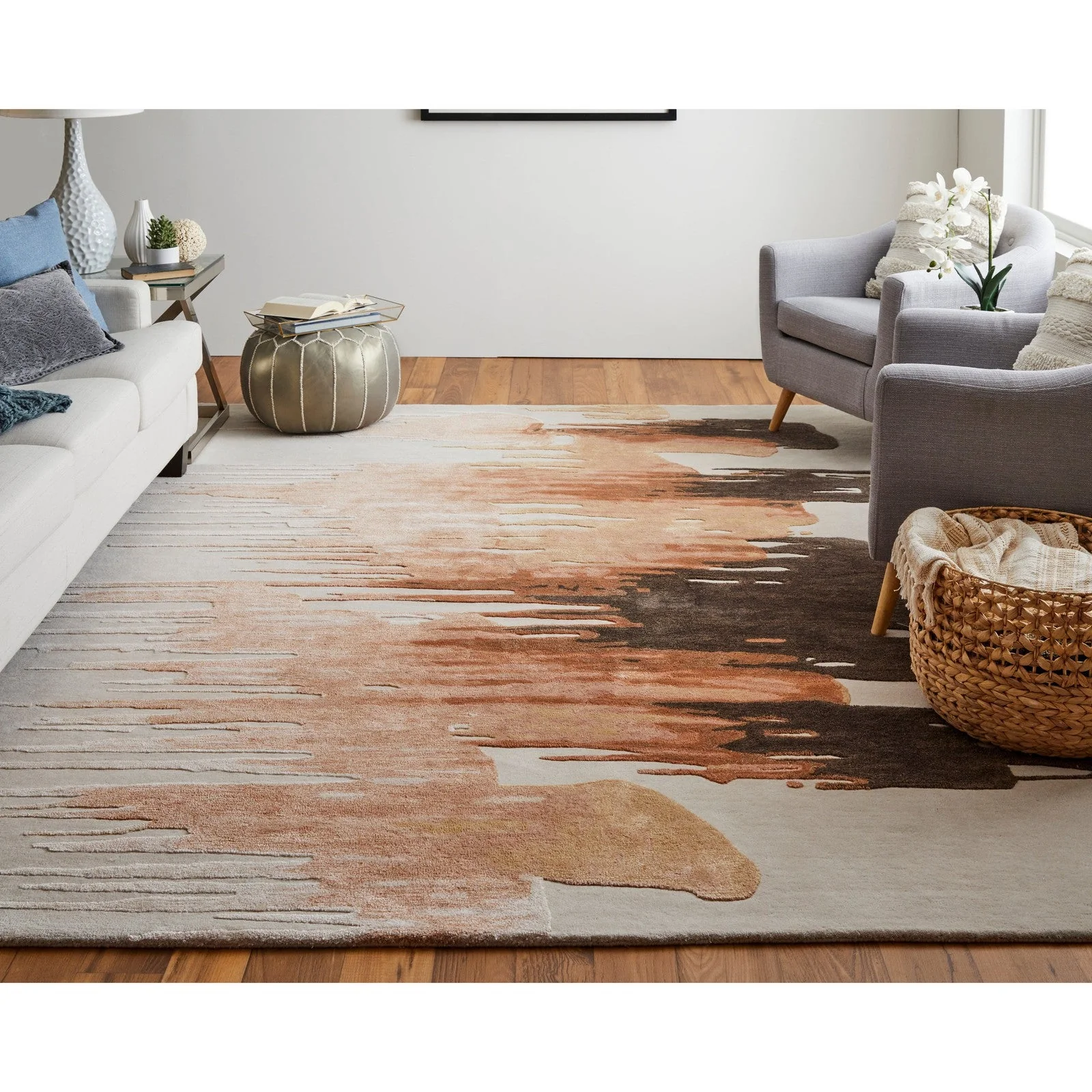 Feizy Anya 8883F Transitional Abstract Rug in Red/Brown/Orange - Image 2