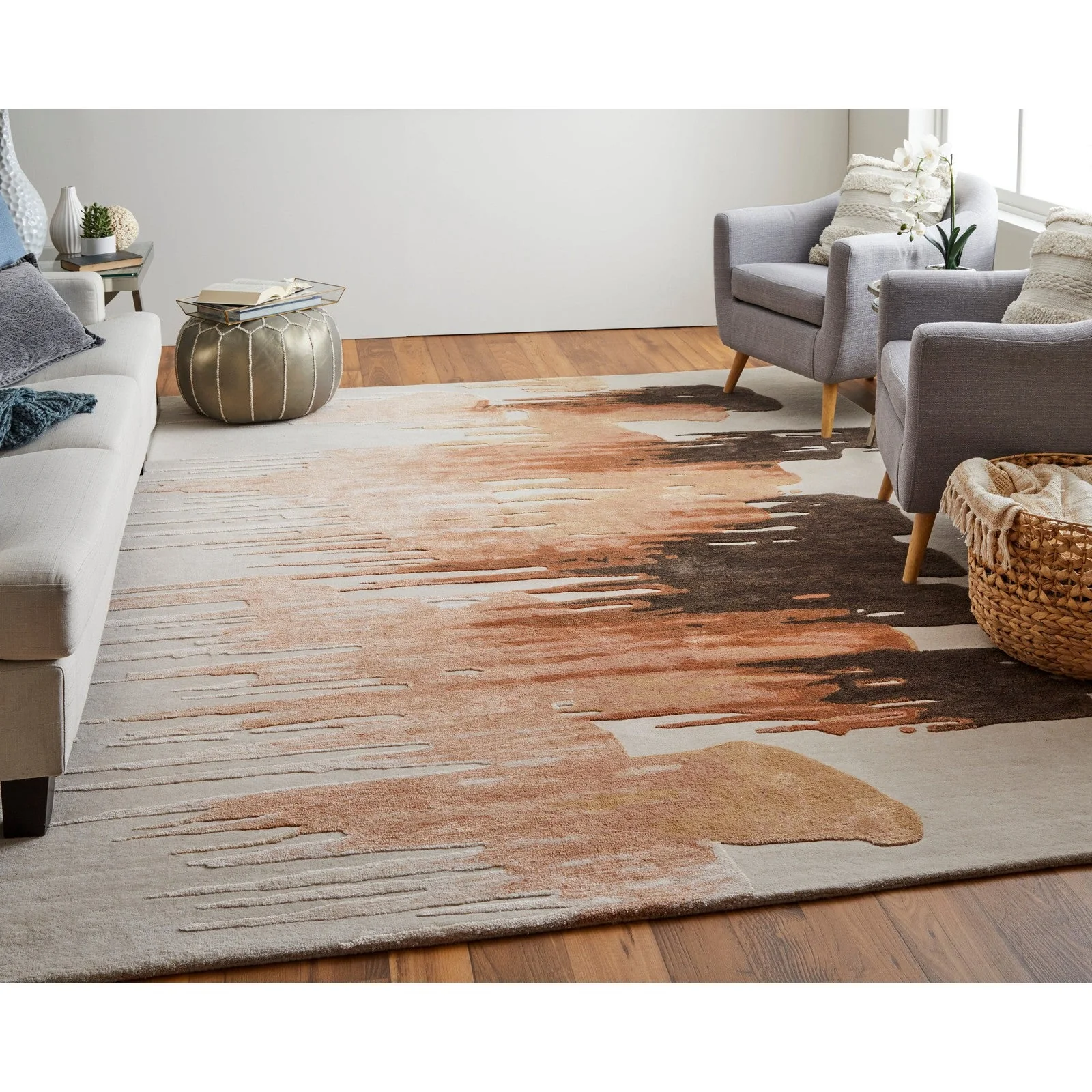 Feizy Anya 8883F Transitional Abstract Rug in Red/Brown/Orange - Image 3