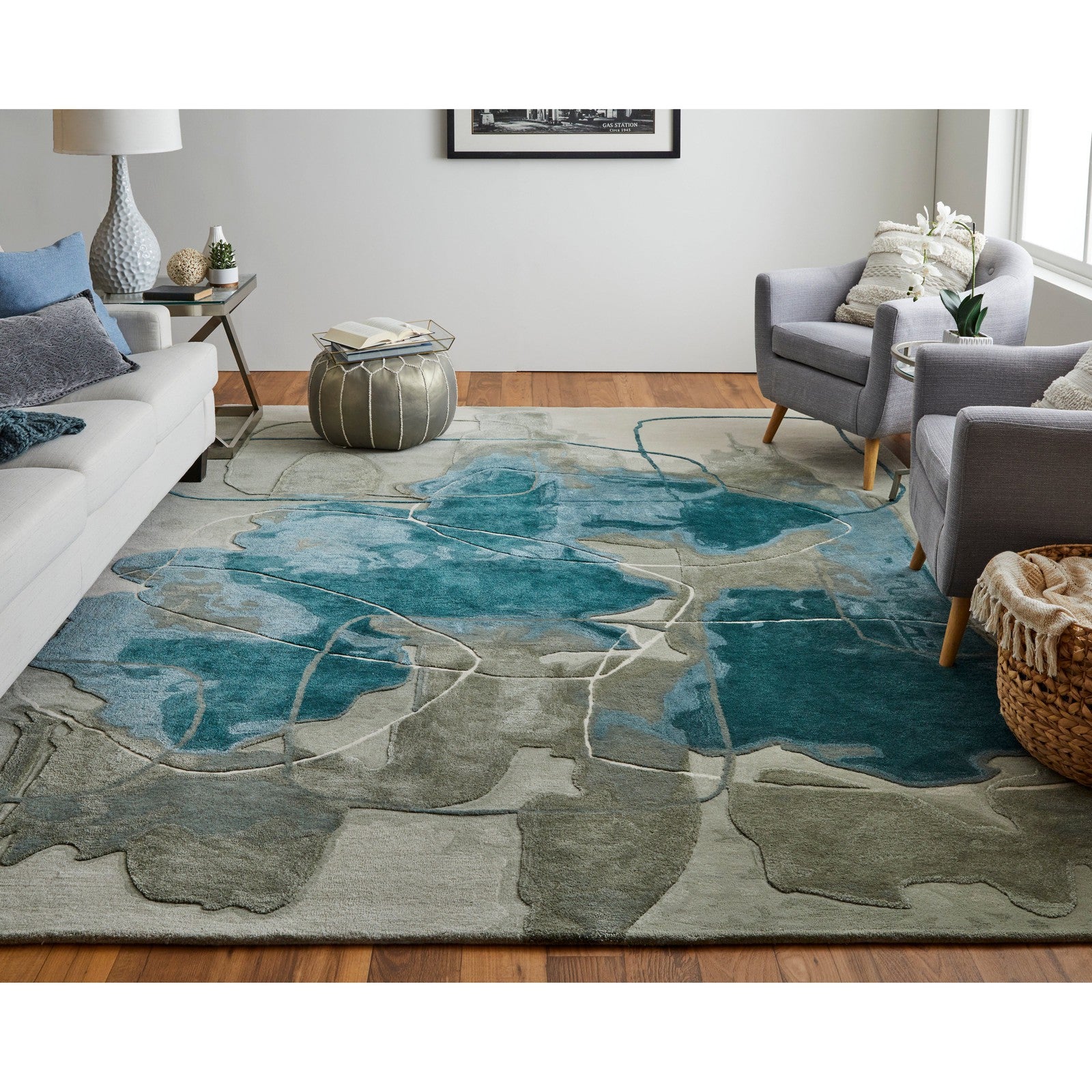Feizy Anya 8885F Transitional Abstract Rug in Blue/Gray/Ivory - Image 2