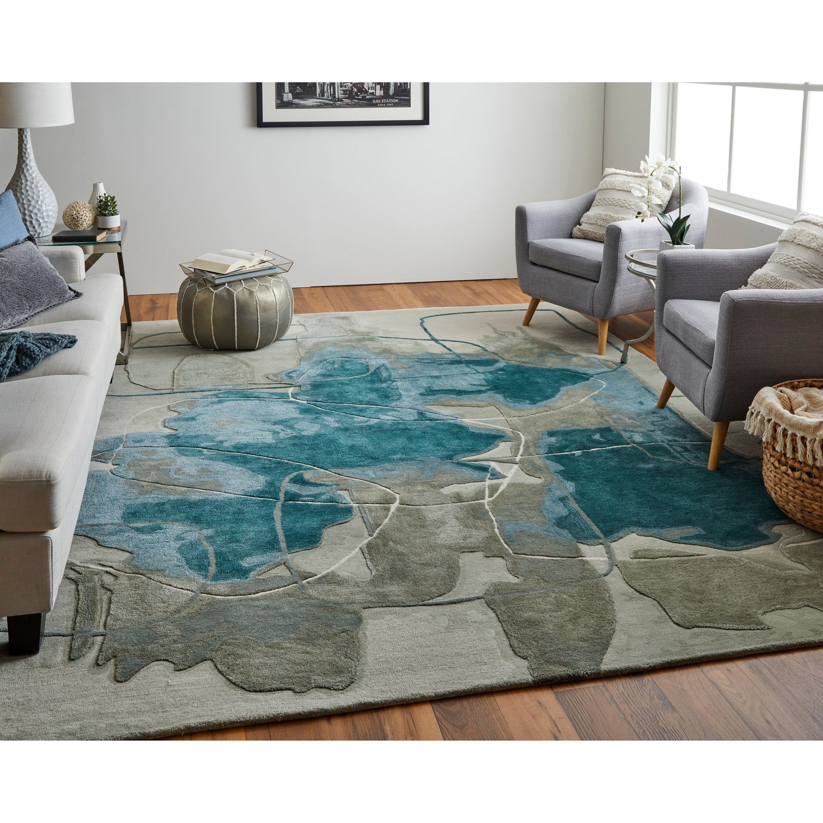 Feizy Anya 8885F Transitional Abstract Rug in Blue/Gray/Ivory - Image 3