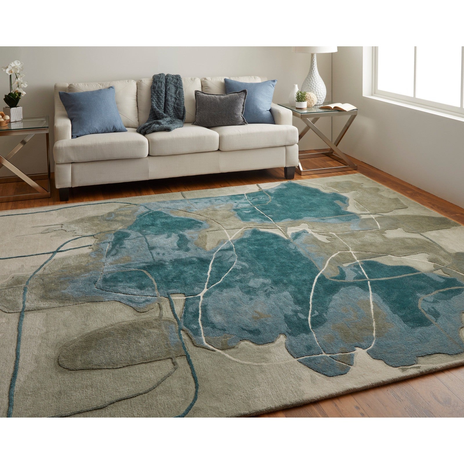 Feizy Anya 8885F Transitional Abstract Rug in Blue/Gray/Ivory - Image 4