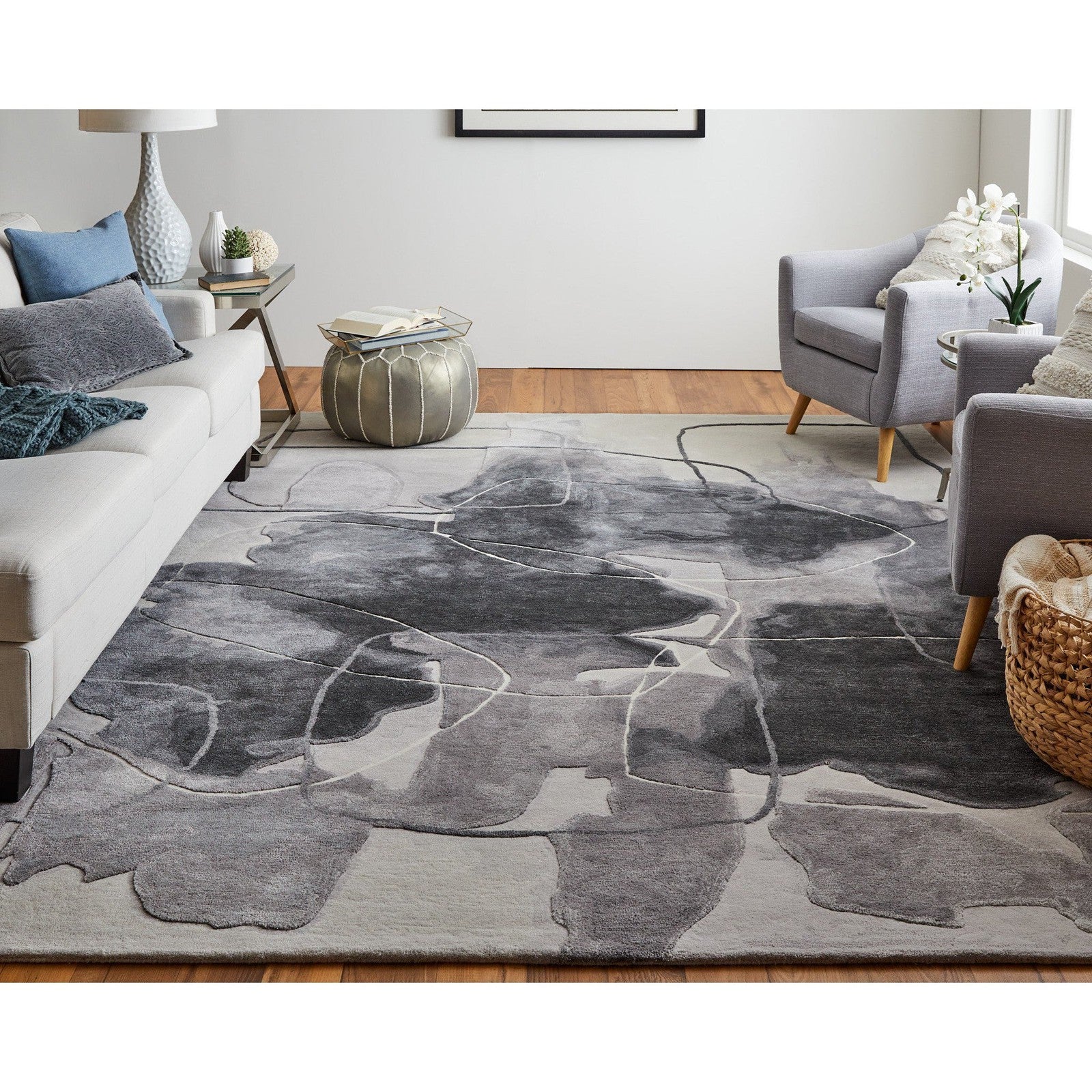 Feizy Anya 8885F Transitional Abstract Rug in Ivory/Gray/Taupe - Image 2