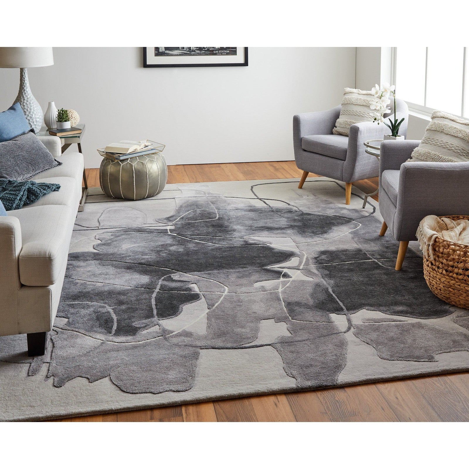 Feizy Anya 8885F Transitional Abstract Rug in Ivory/Gray/Taupe - Image 3