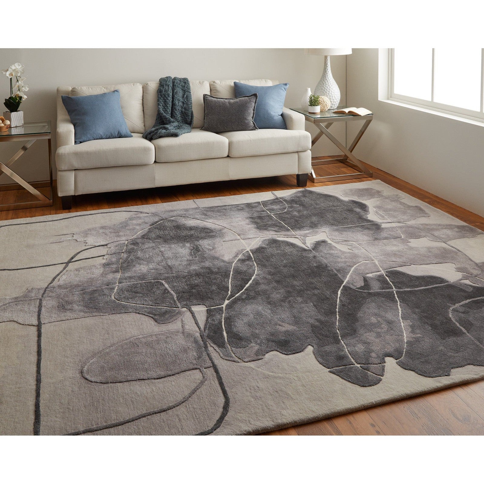 Feizy Anya 8885F Transitional Abstract Rug in Ivory/Gray/Taupe - Image 4
