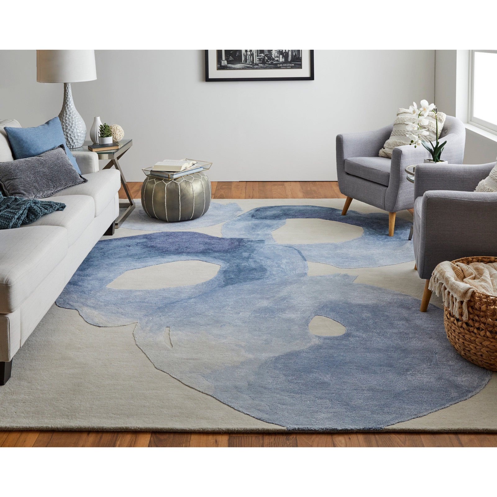 Feizy Anya 8887F Transitional Abstract Rug in Blue/Ivory - Image 2