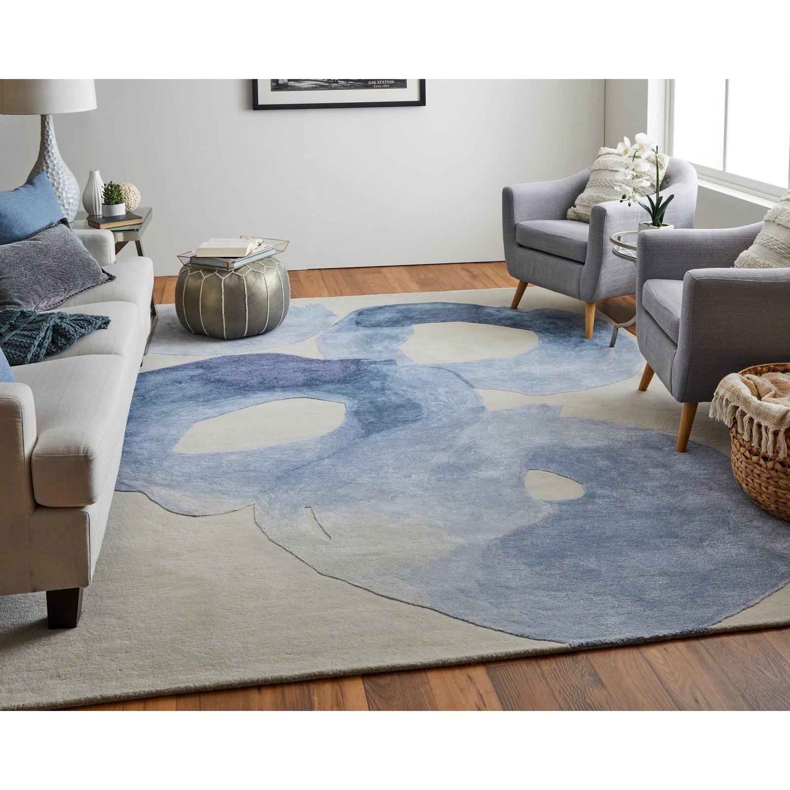 Feizy Anya 8887F Transitional Abstract Rug in Blue/Ivory - Image 3