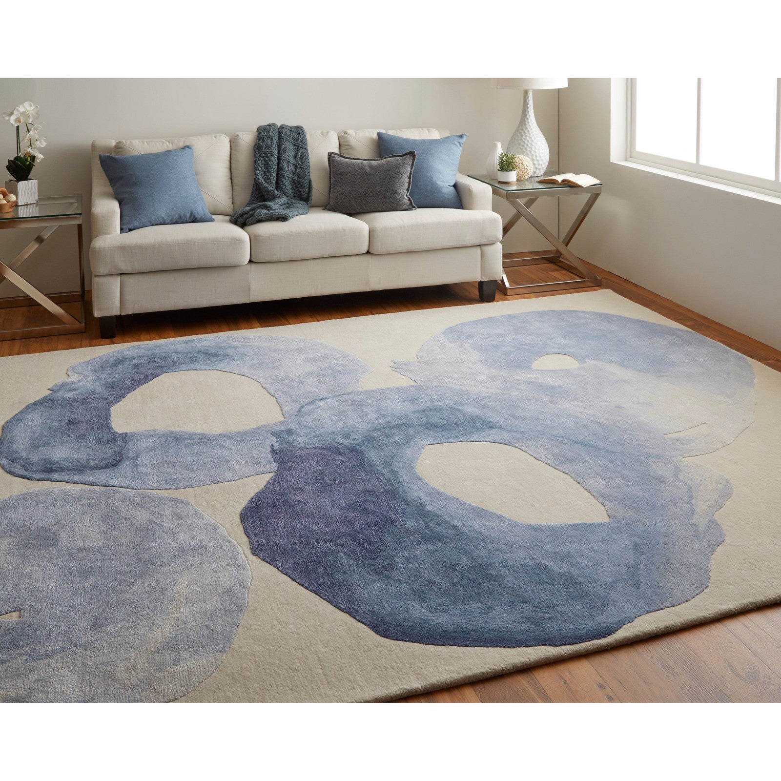 Feizy Anya 8887F Transitional Abstract Rug in Blue/Ivory - Image 4