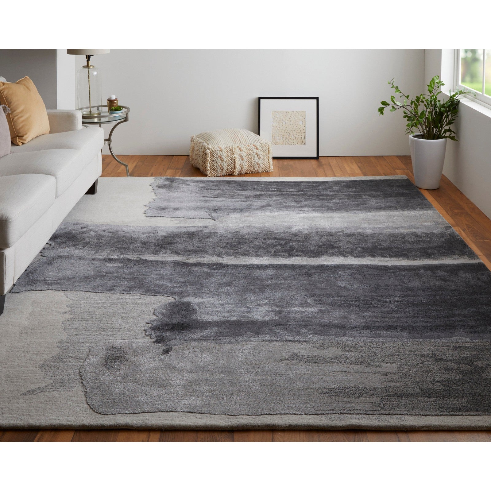 Feizy Anya 8921F Transitional Abstract Rug in Gray/Blue/Ivory - Image 2