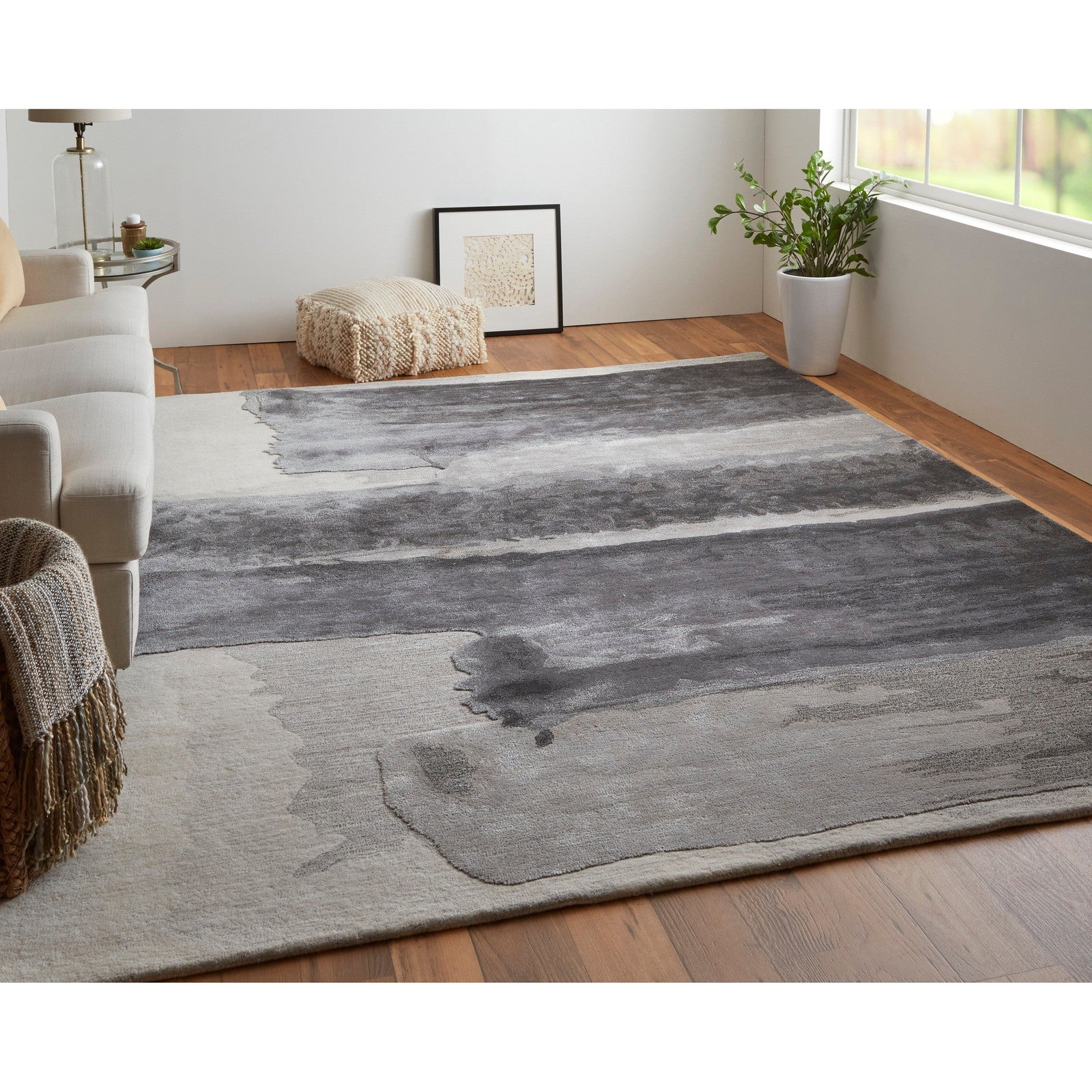 Feizy Anya 8921F Transitional Abstract Rug in Gray/Blue/Ivory - Image 3