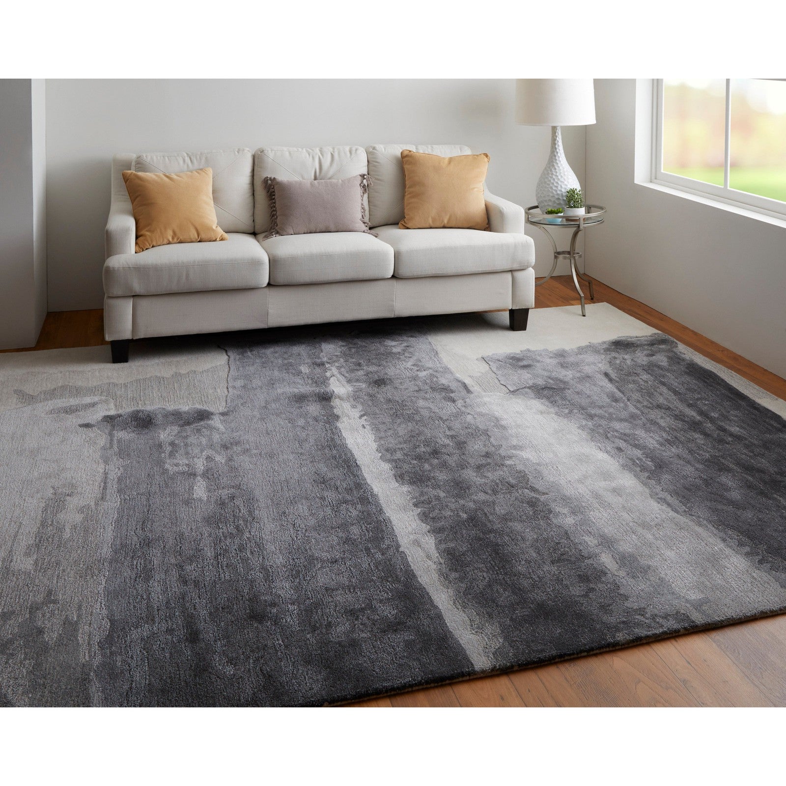 Feizy Anya 8921F Transitional Abstract Rug in Gray/Blue/Ivory - Image 4