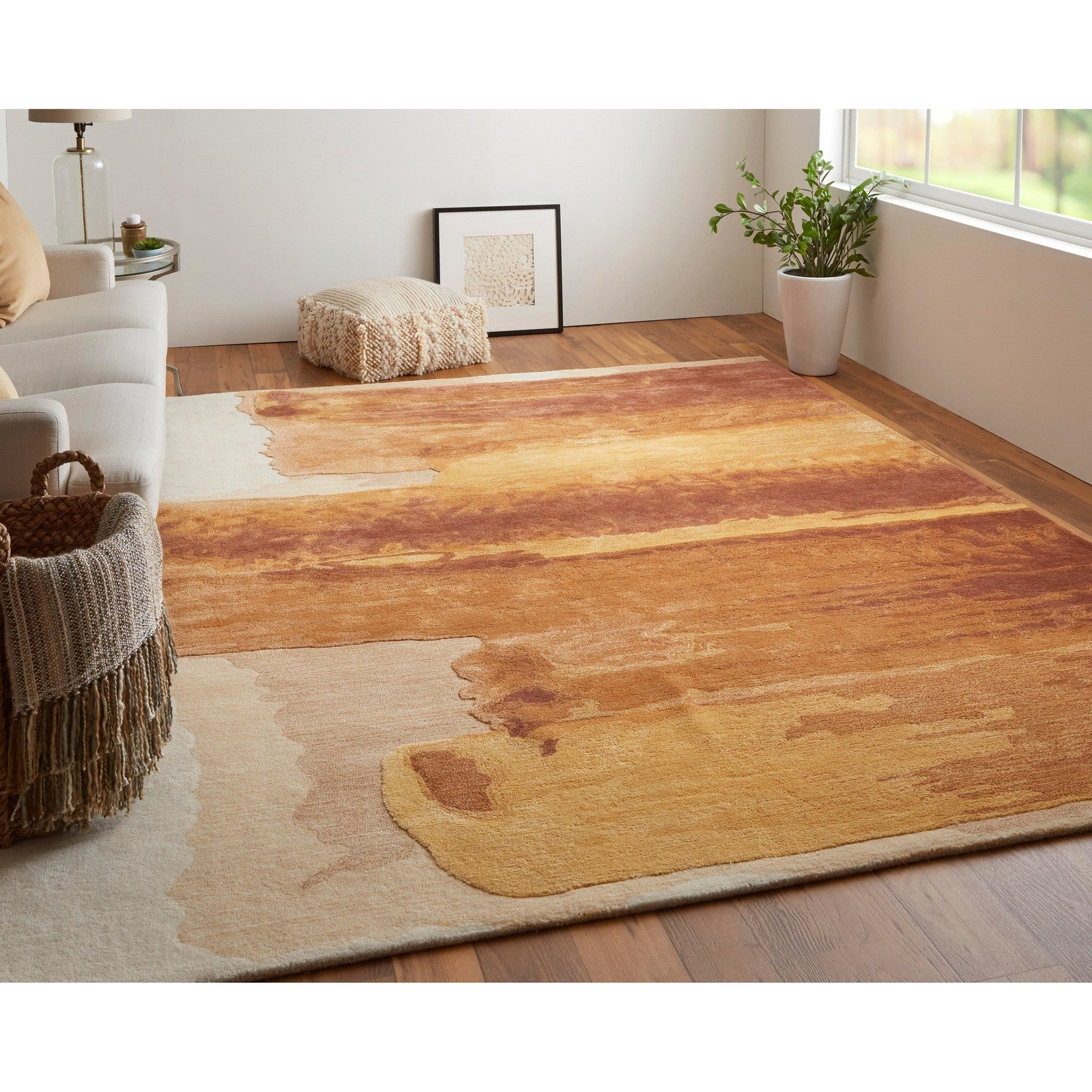 Feizy Anya 8921F Transitional Abstract Rug in Red/Orange/Ivory - Image 3