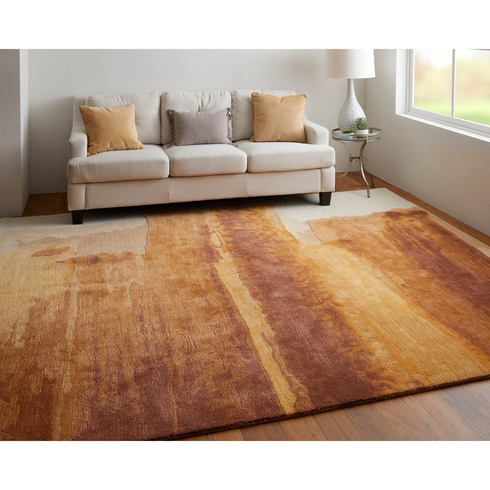 Feizy Anya 8921F Transitional Abstract Rug in Red/Orange/Ivory - Image 4