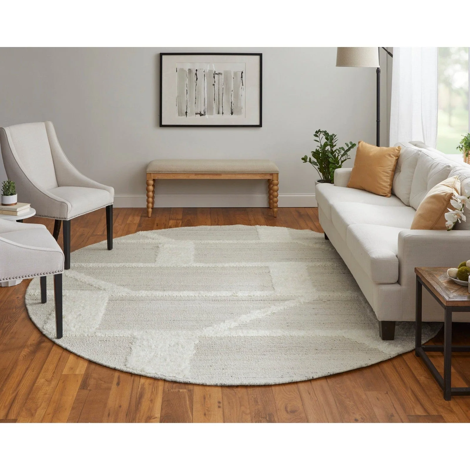 Feizy Ashby 8908F Transitional Geometric Rug in Tan/Ivory - Image 3