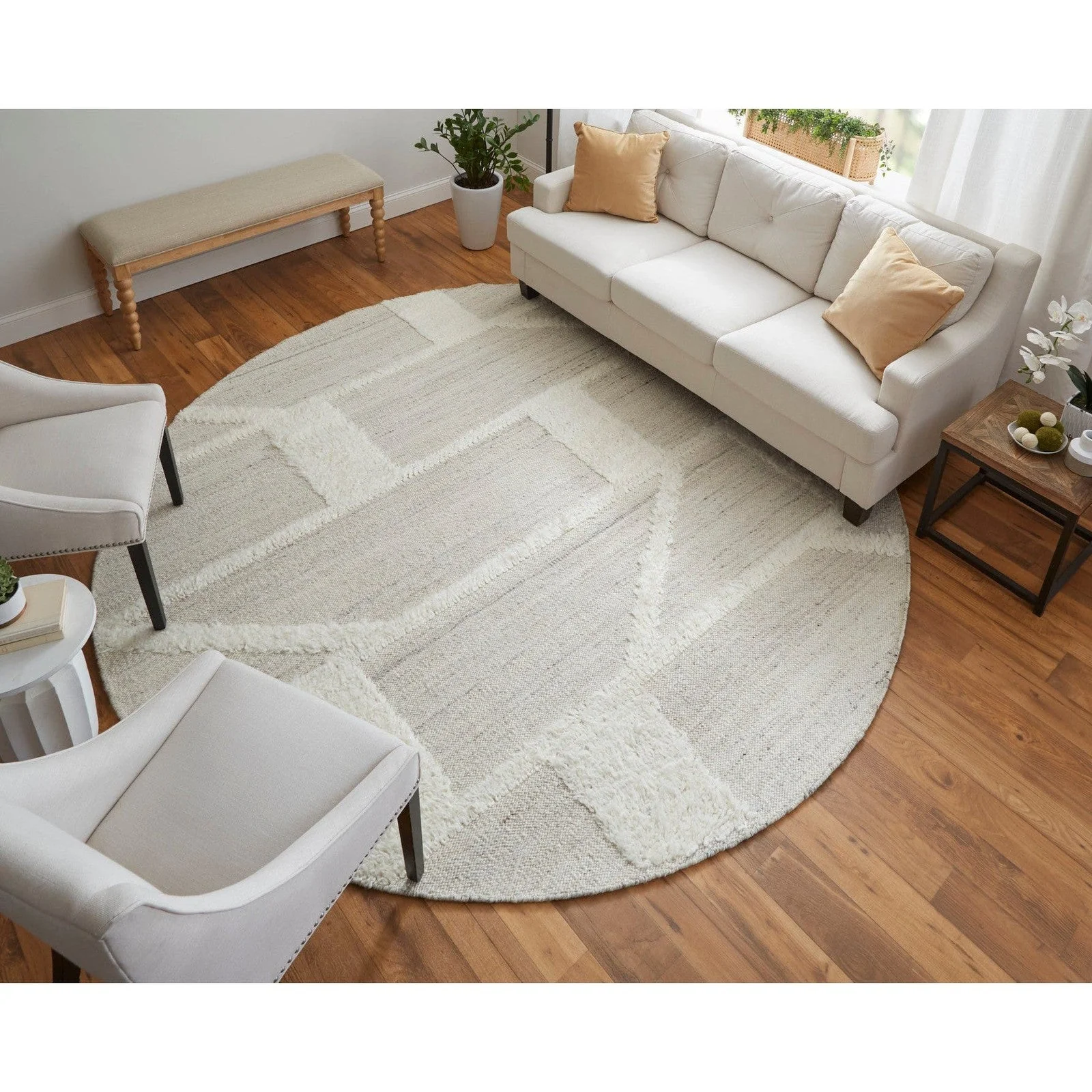 Feizy Ashby 8908F Transitional Geometric Rug in Tan/Ivory - Image 5