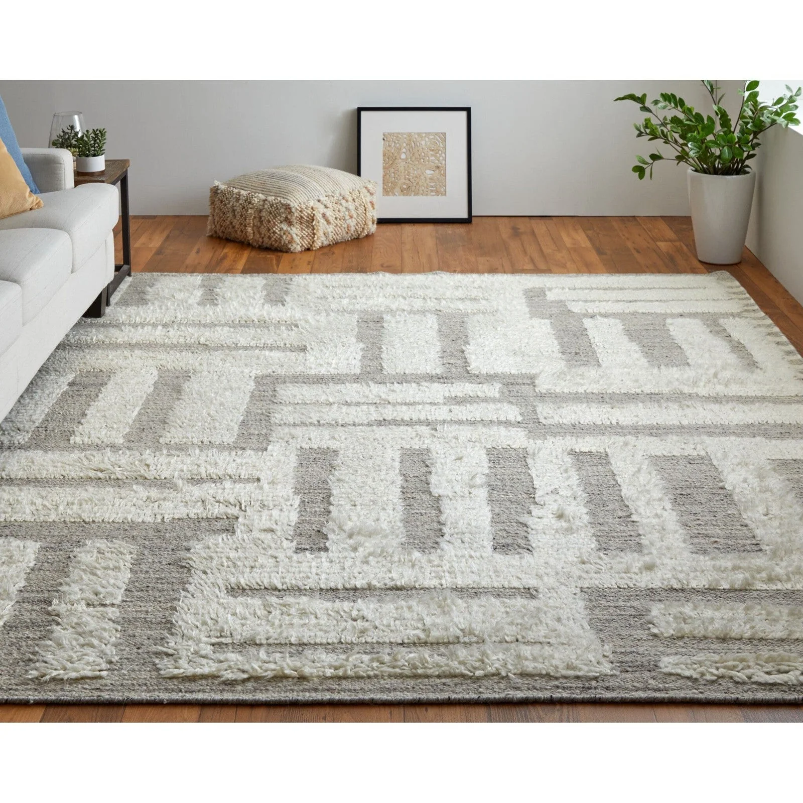 Feizy Ashby 8909F Transitional Geometric Rug in Gray/Ivory - Image 2